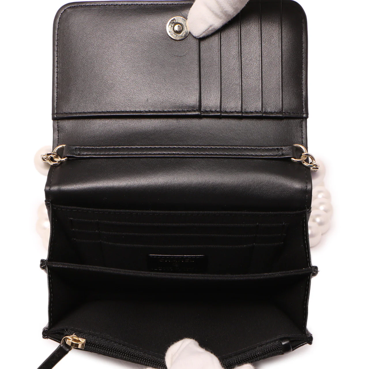 Chanel Black Quilted Calfskin Mini Maxi Pearls Wallet On Chain WOC - Image 5