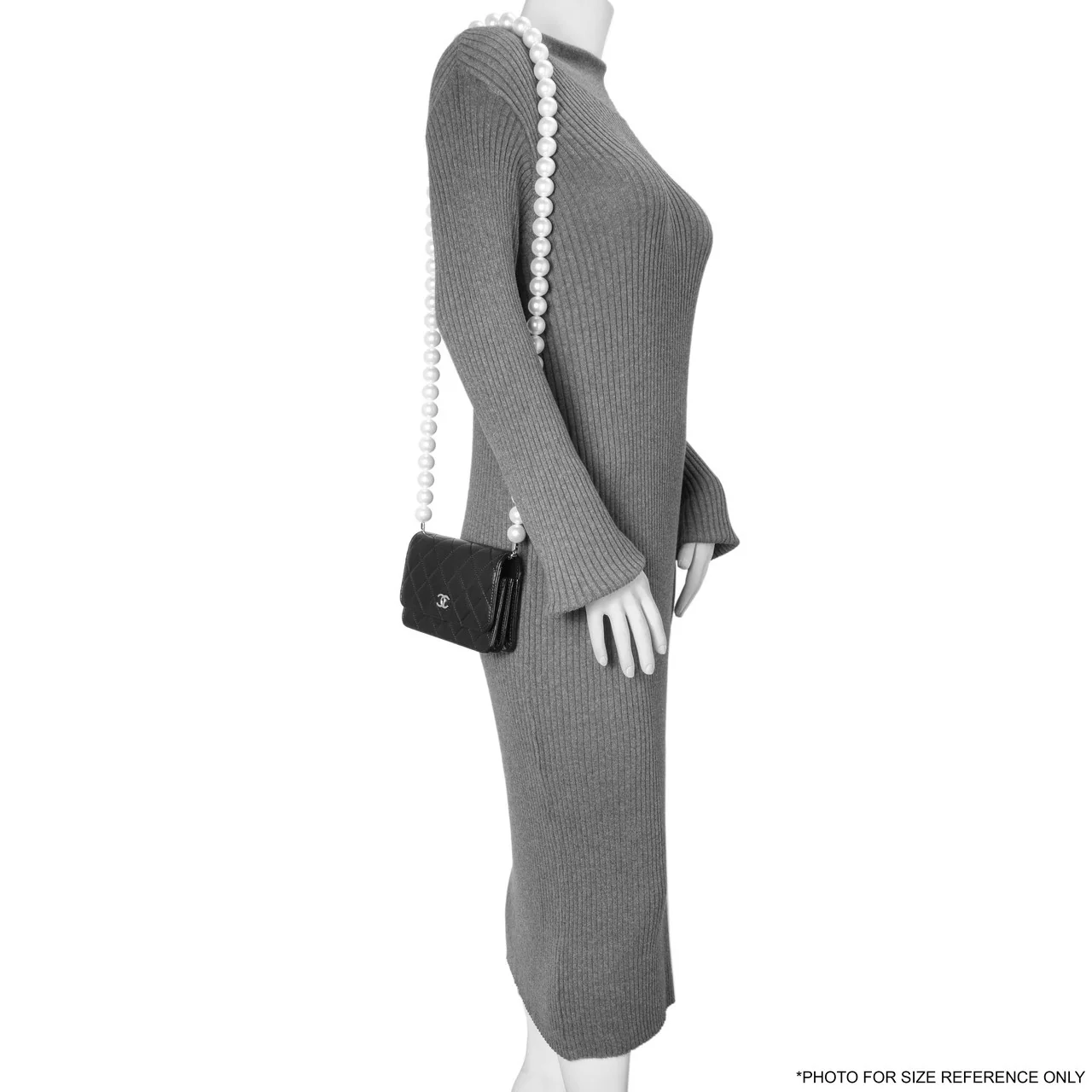Chanel Black Quilted Calfskin Mini Maxi Pearls Wallet On Chain WOC - Image 8