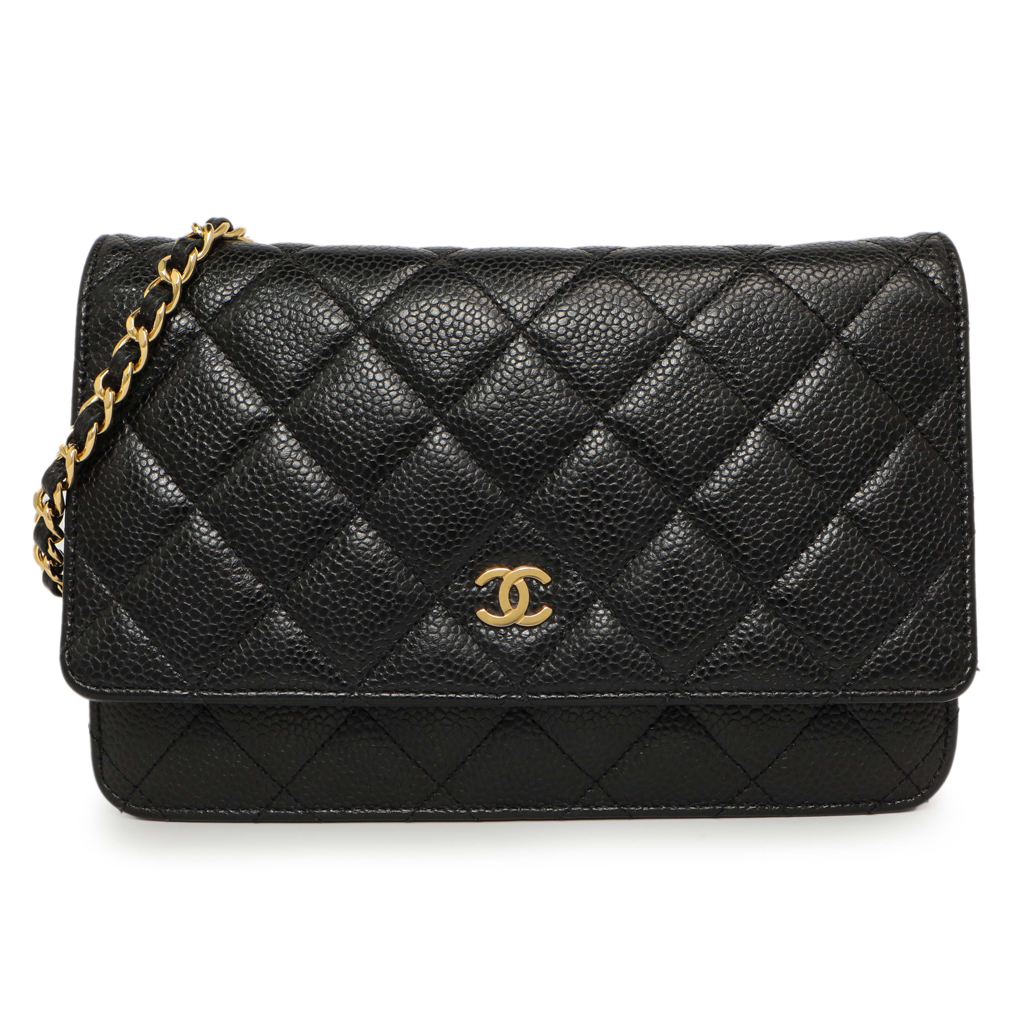 Chanel Black Quilted Caviar Classic Wallet on Chain WOC