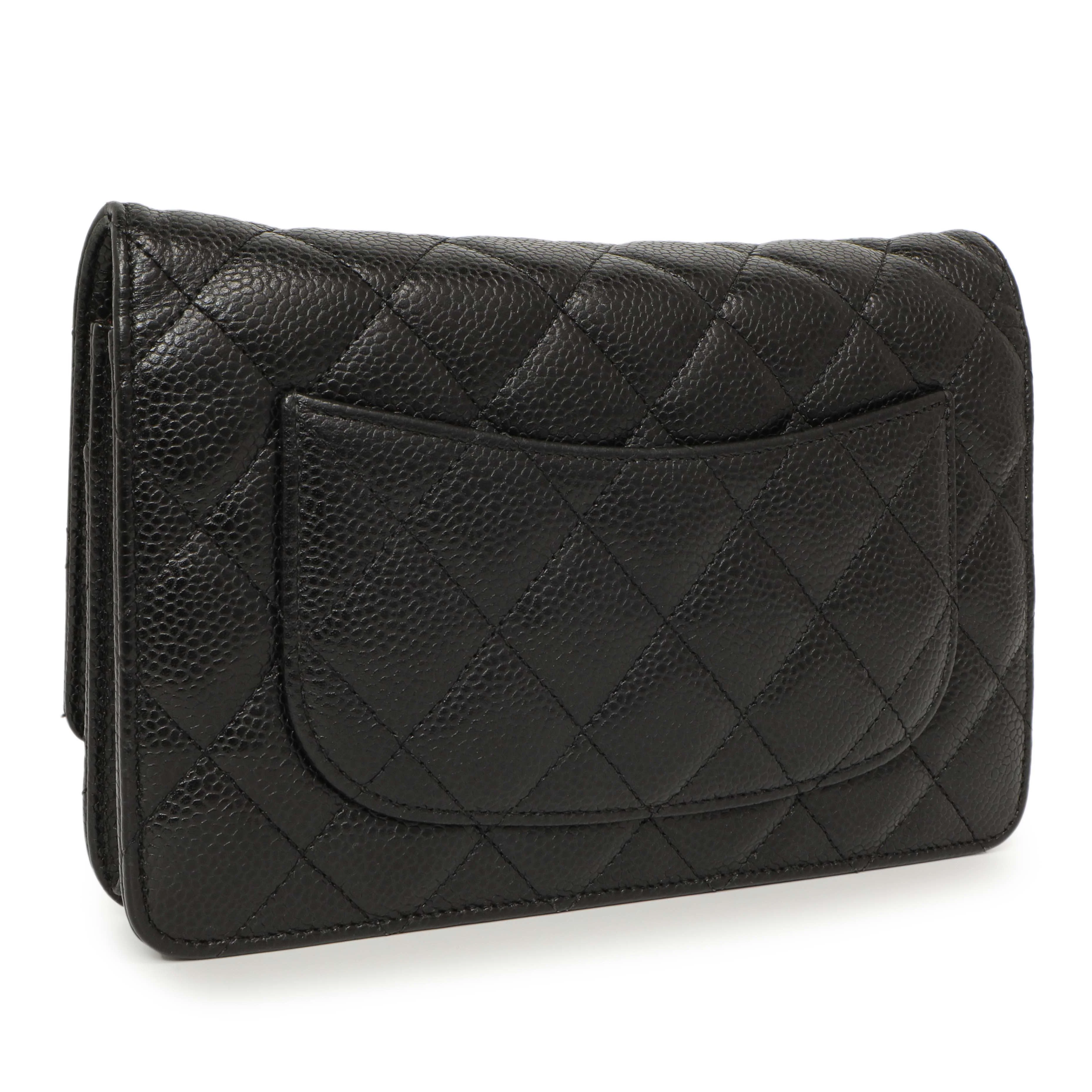Chanel Black Quilted Caviar Classic Wallet on Chain WOC - Image 2