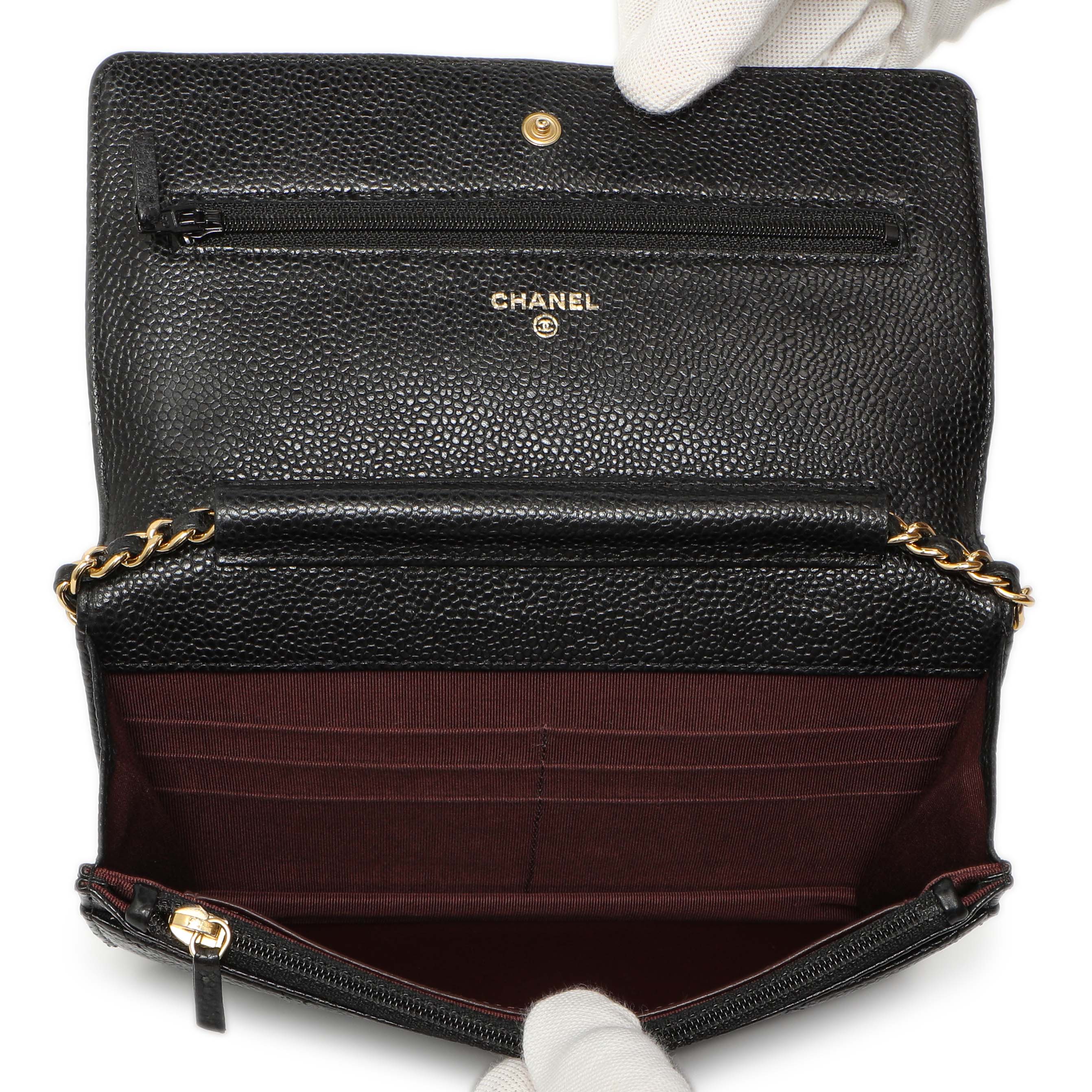 Chanel Black Quilted Caviar Classic Wallet on Chain WOC - Image 4
