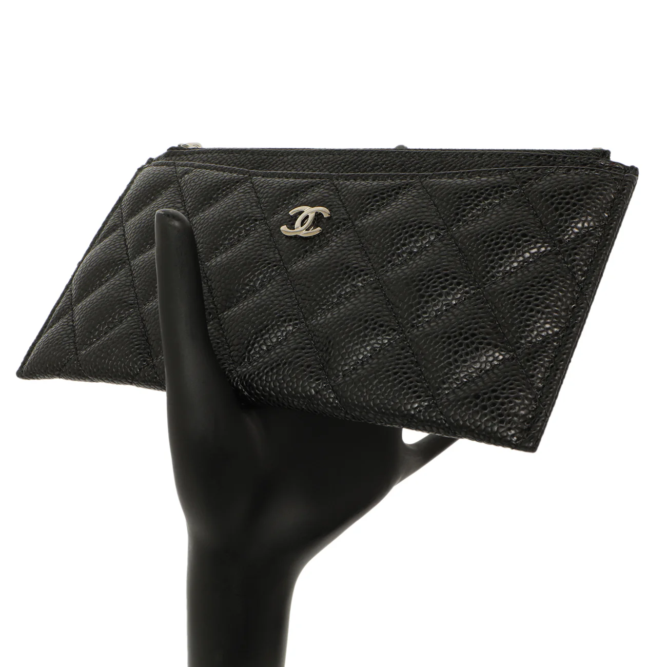 Chanel Black Quilted Caviar Classic Zip Pouch - Image 7