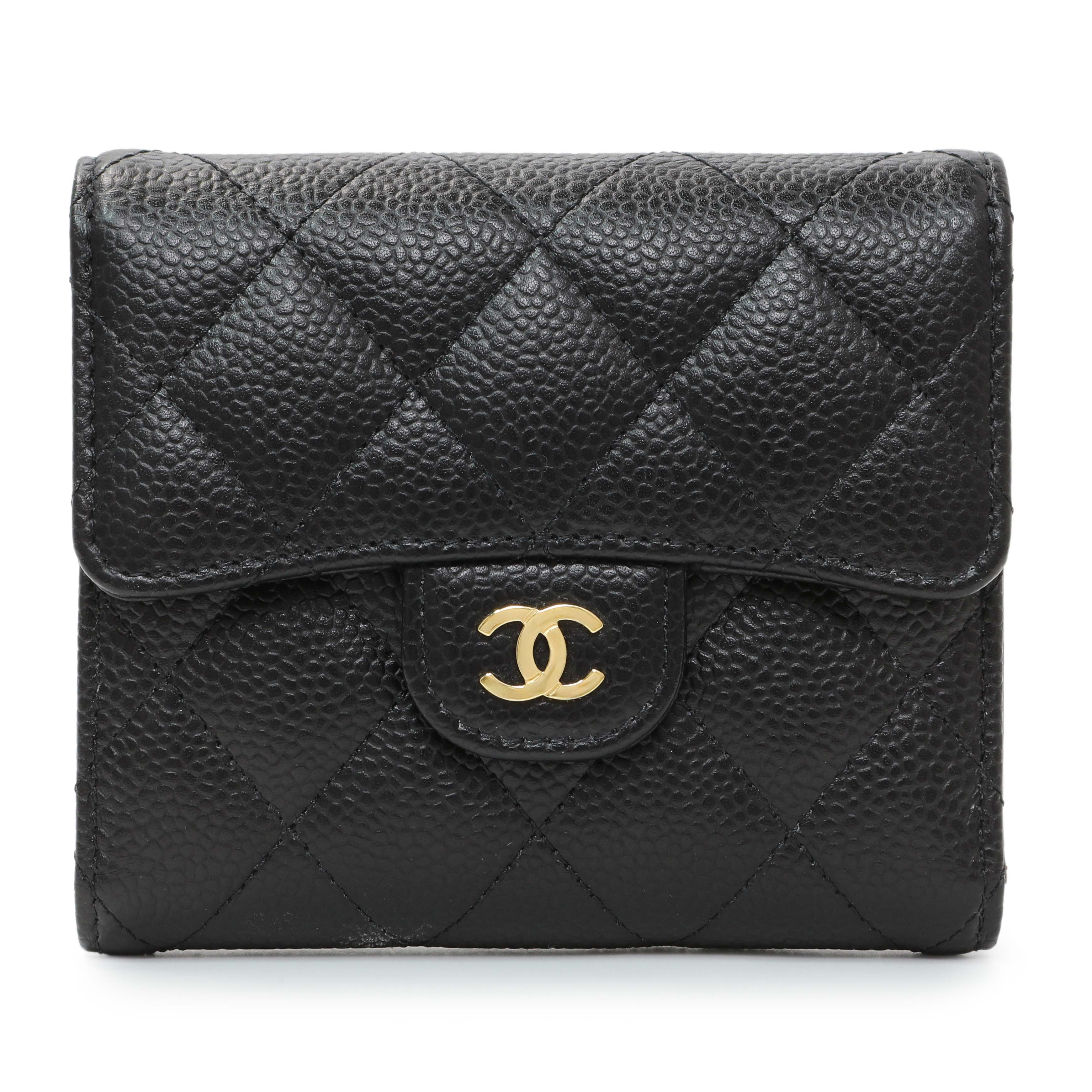 Chanel Black Quilted Caviar Compact Flap Wallet