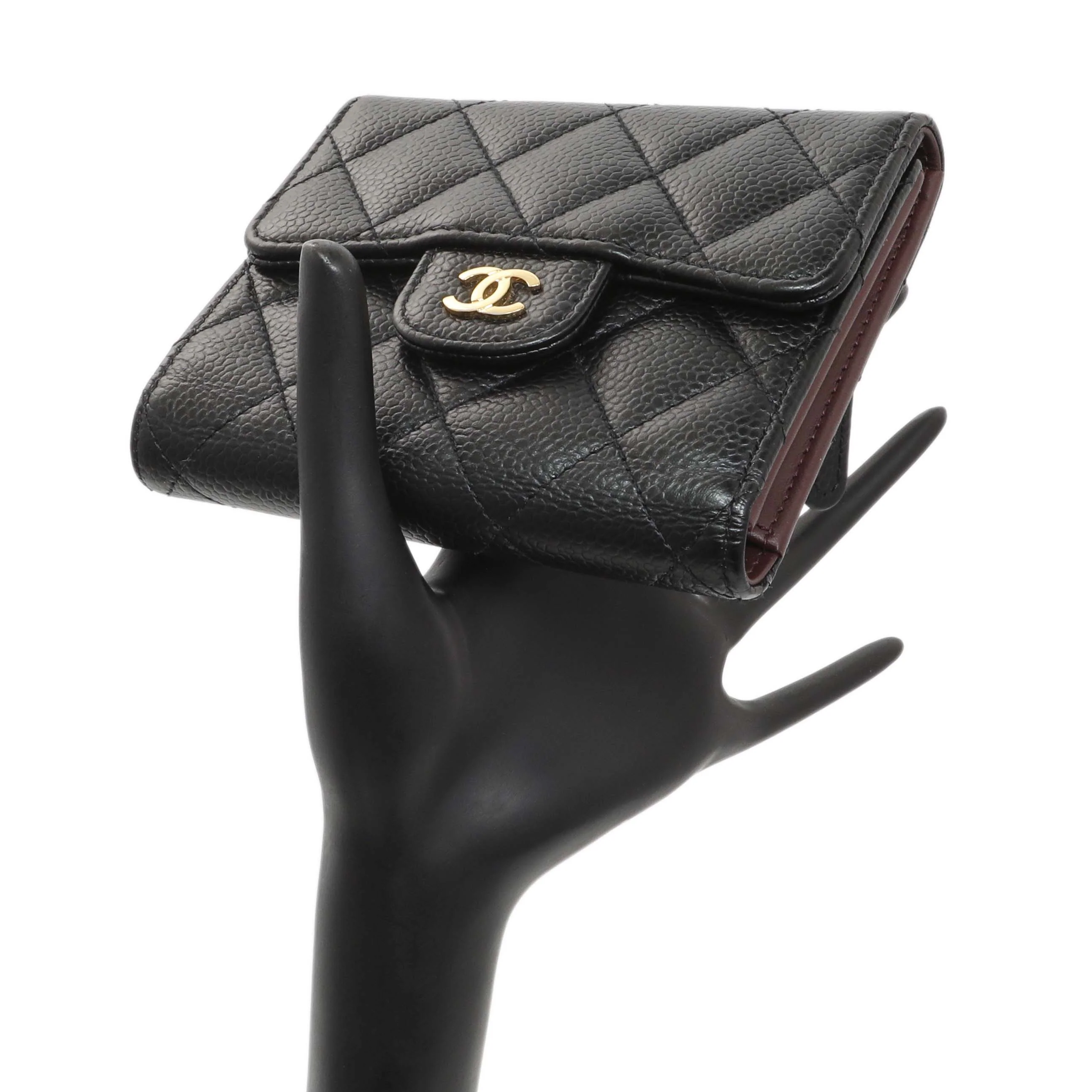 Chanel Black Quilted Caviar Compact Flap Wallet - Image 7