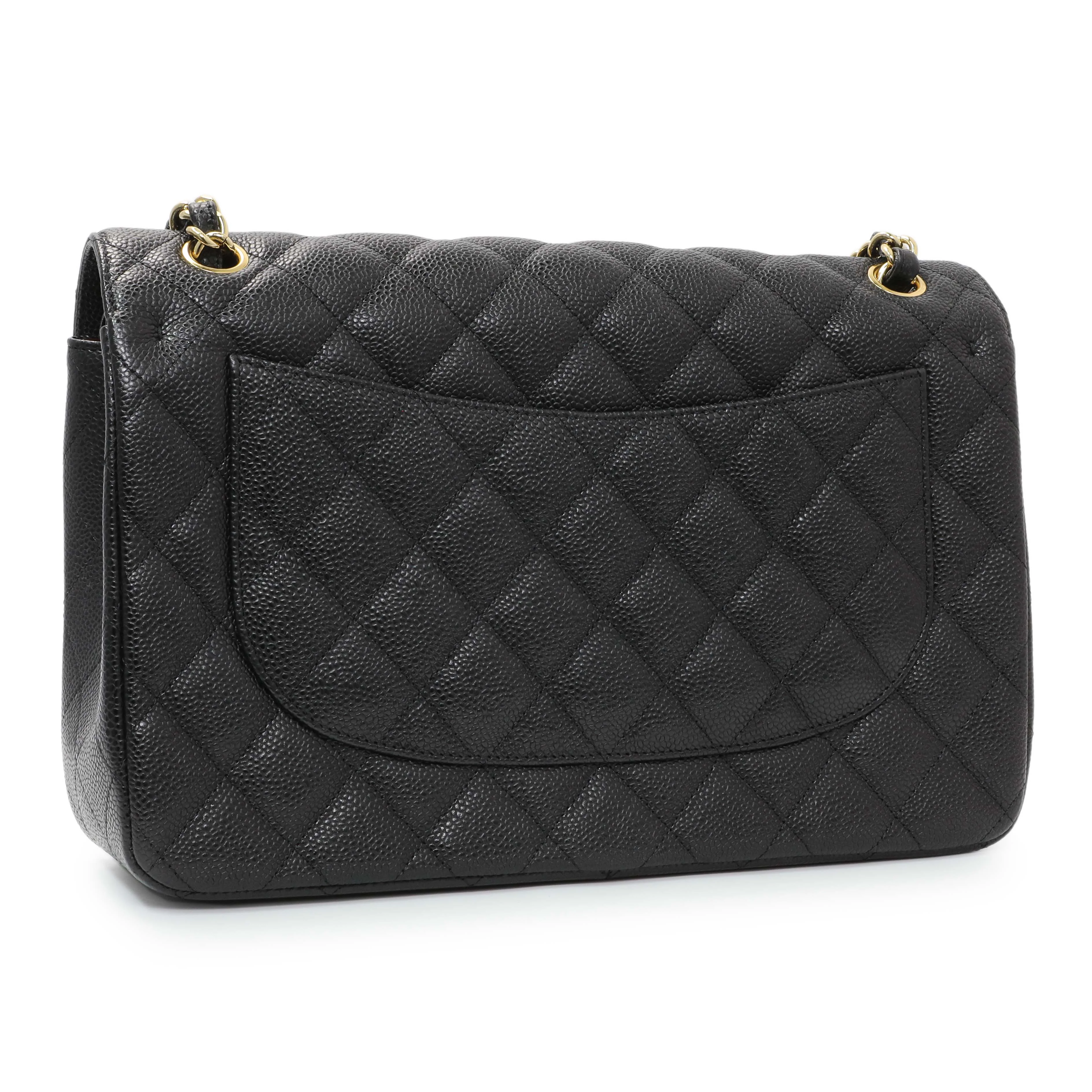 Chanel Black Quilted Caviar Jumbo Classic Double Flap - Image 2