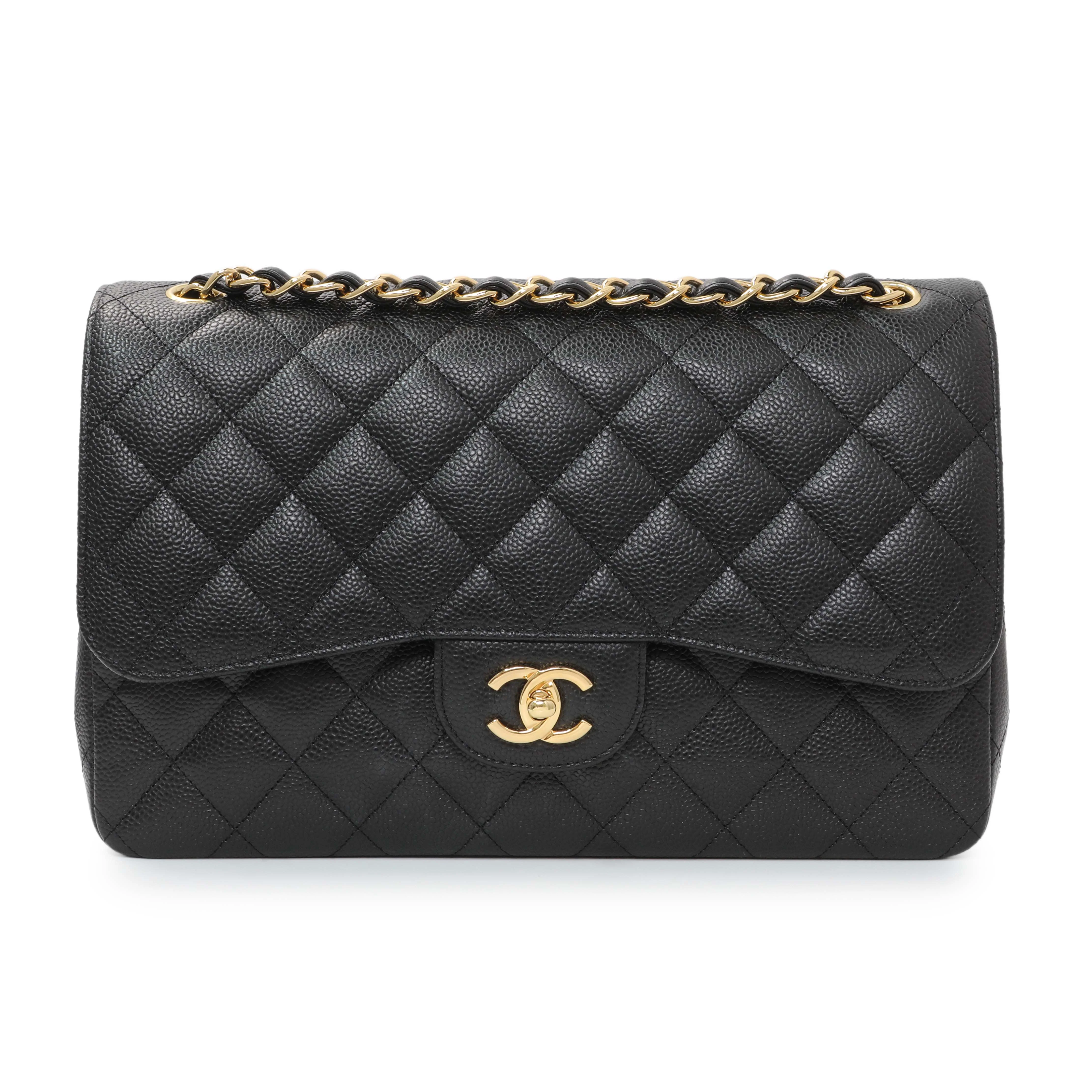 Chanel Black Quilted Caviar Jumbo Double Flap