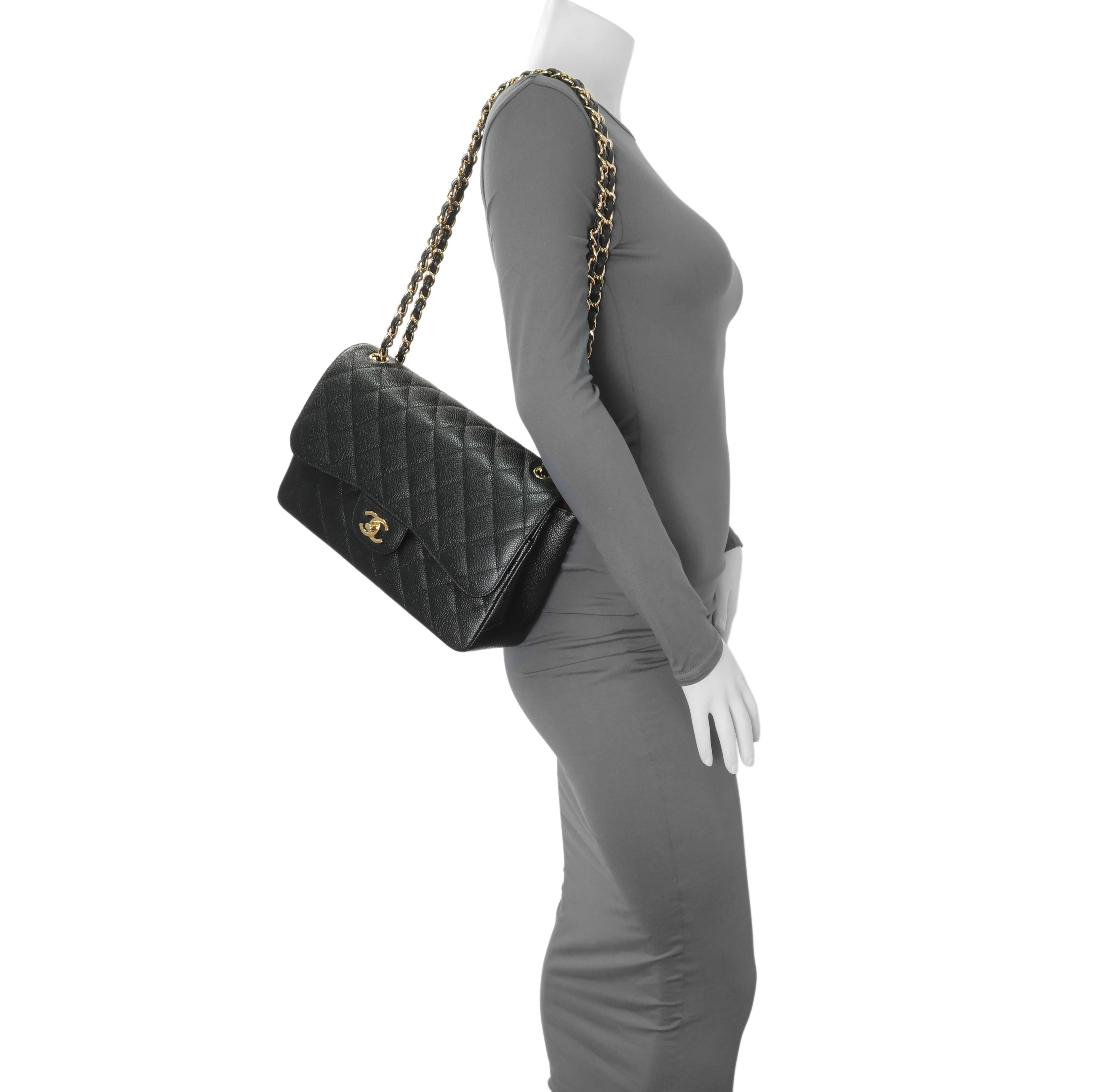 Chanel Black Quilted Caviar Jumbo Double Flap - Image 7