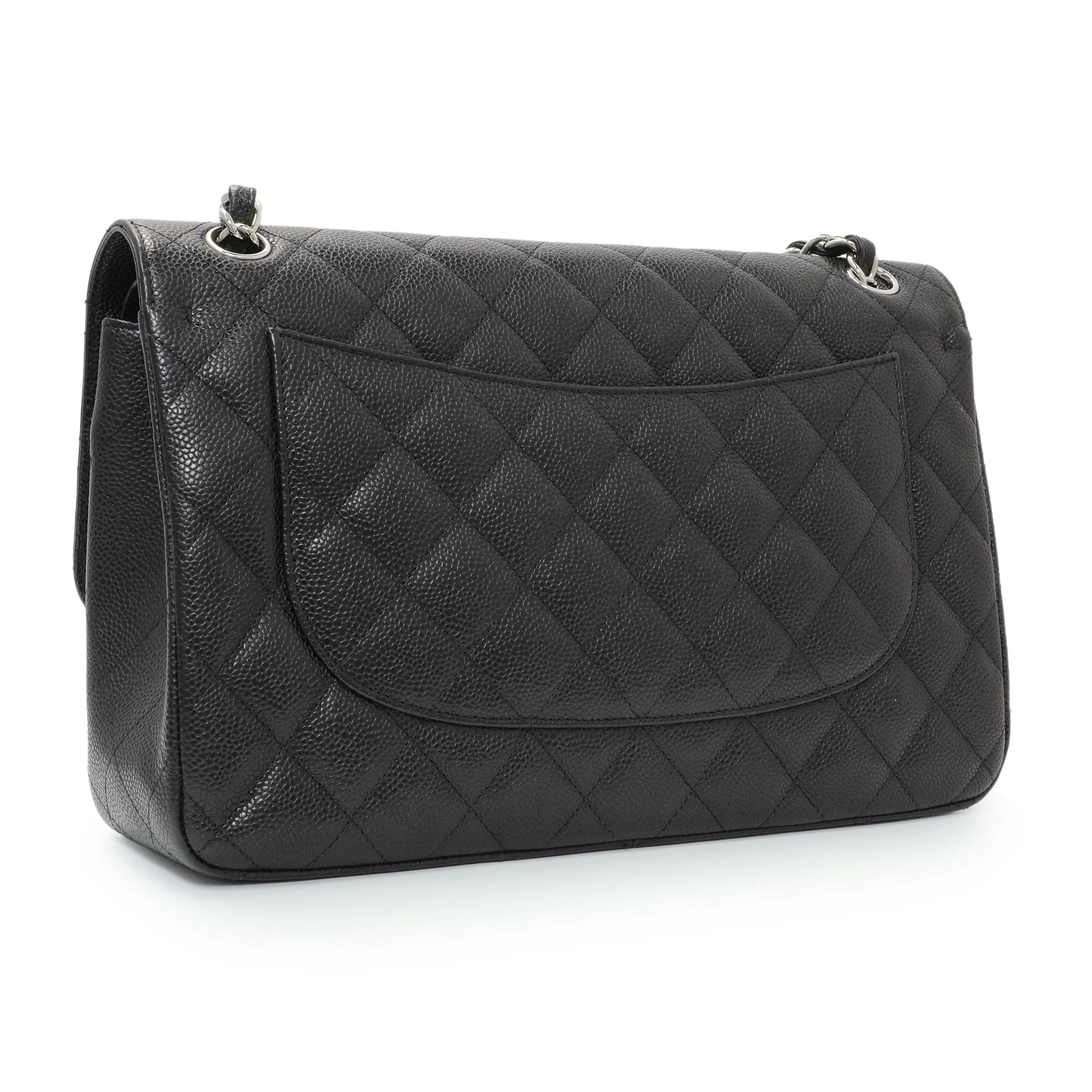 Chanel Black Quilted Caviar Jumbo Double Flap - Image 2