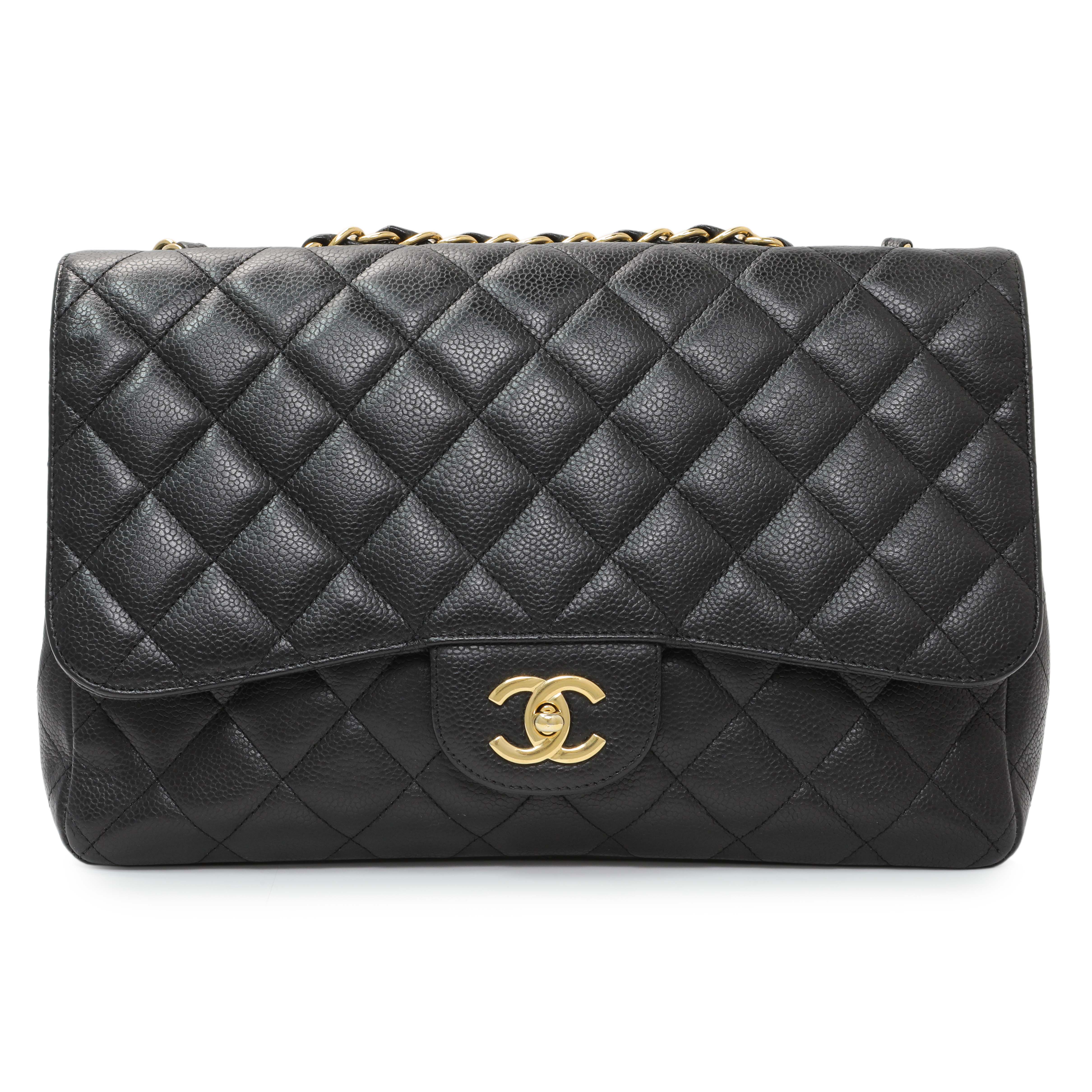 Chanel Black Quilted Caviar Jumbo Single Flap