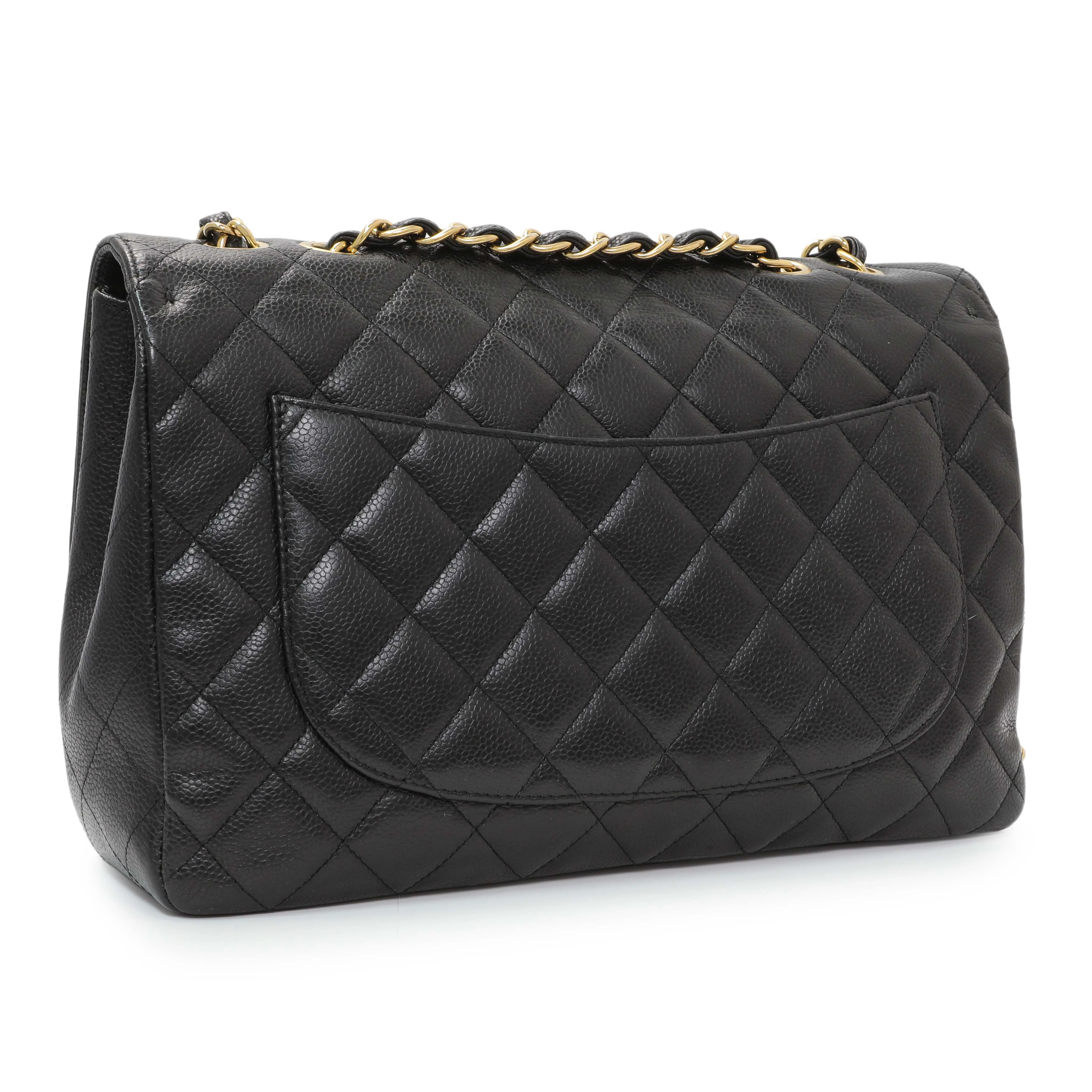 Chanel Black Quilted Caviar Jumbo Single Flap - Image 2