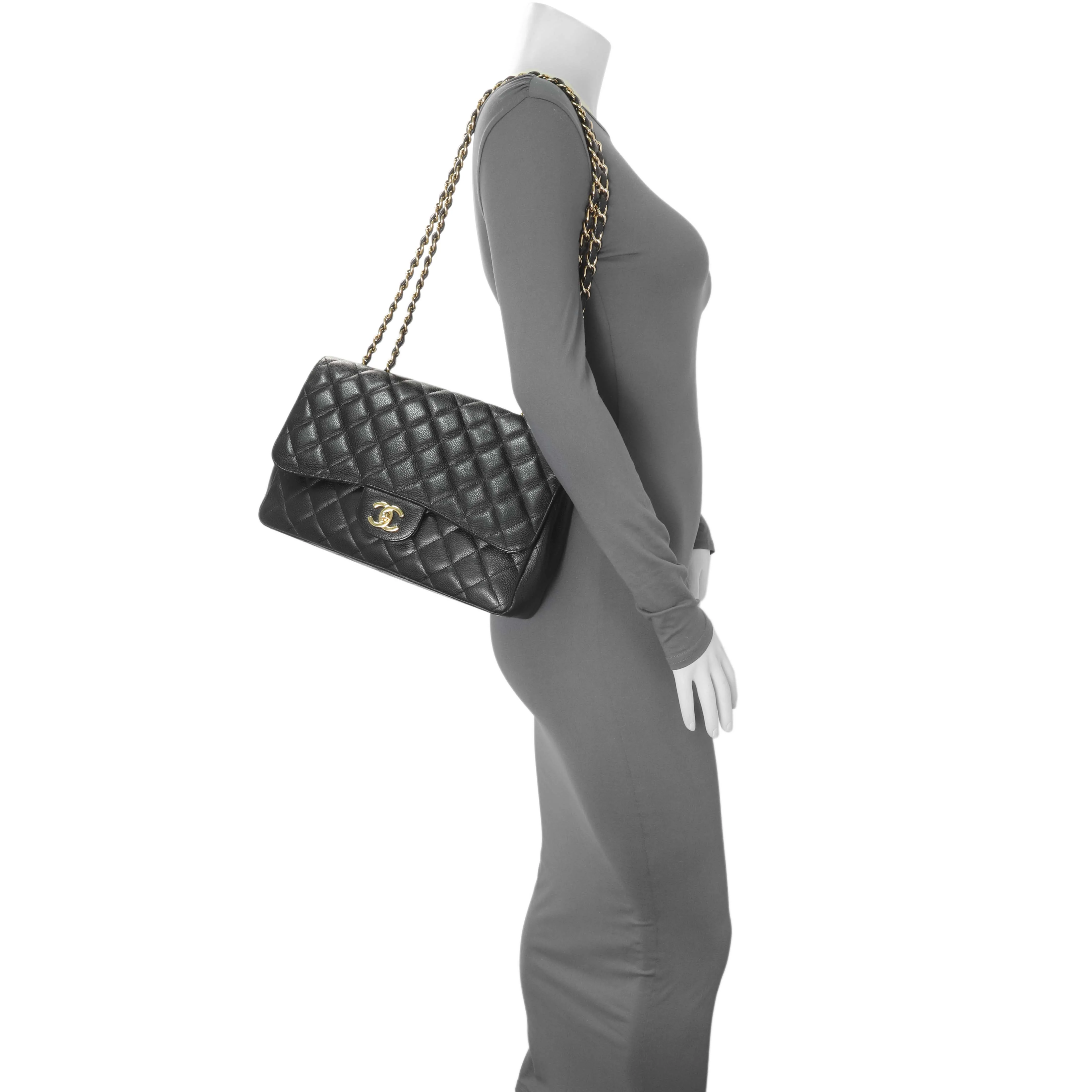Chanel Black Quilted Caviar Jumbo Single Flap - Image 7