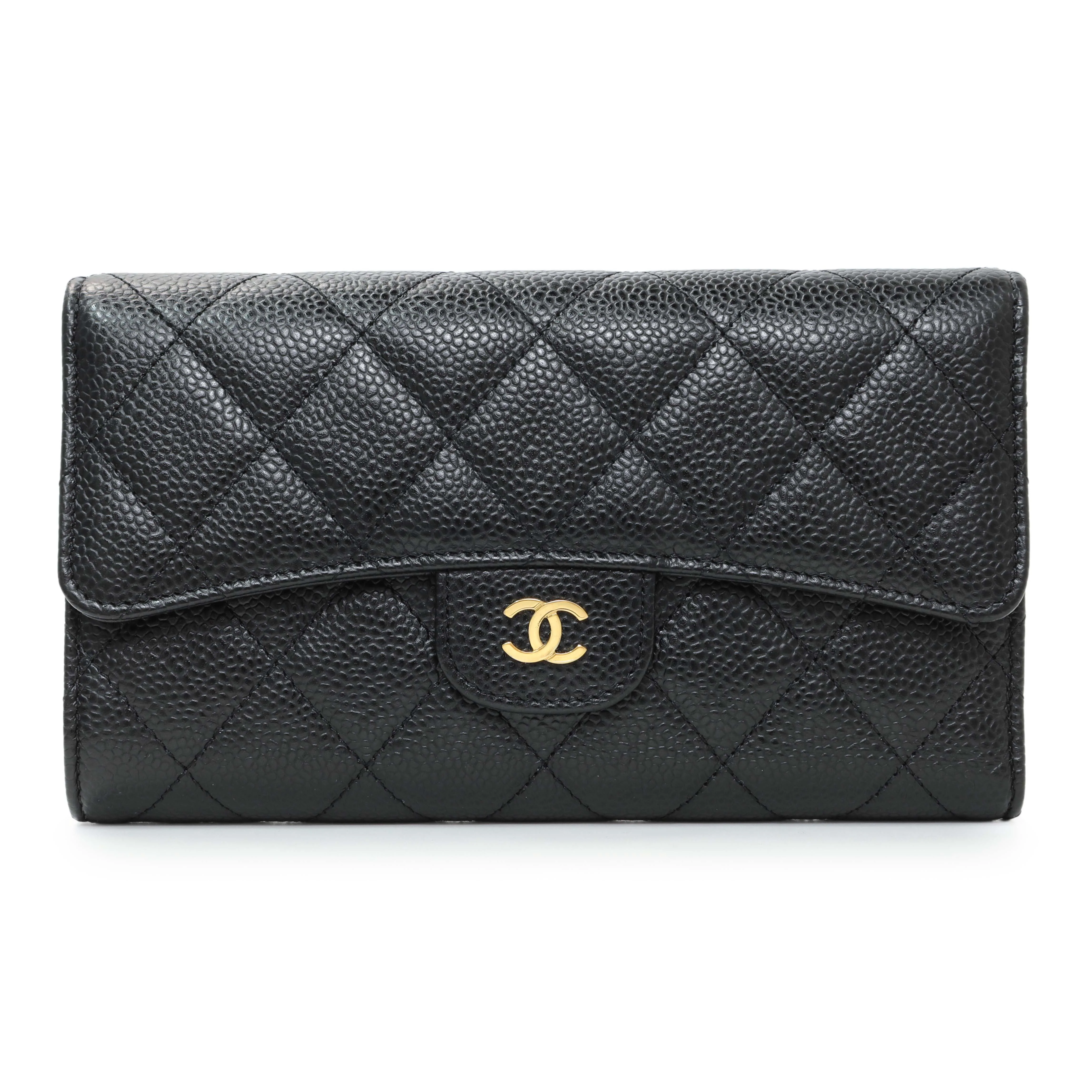 Chanel Black Quilted Caviar Large Flap Wallet