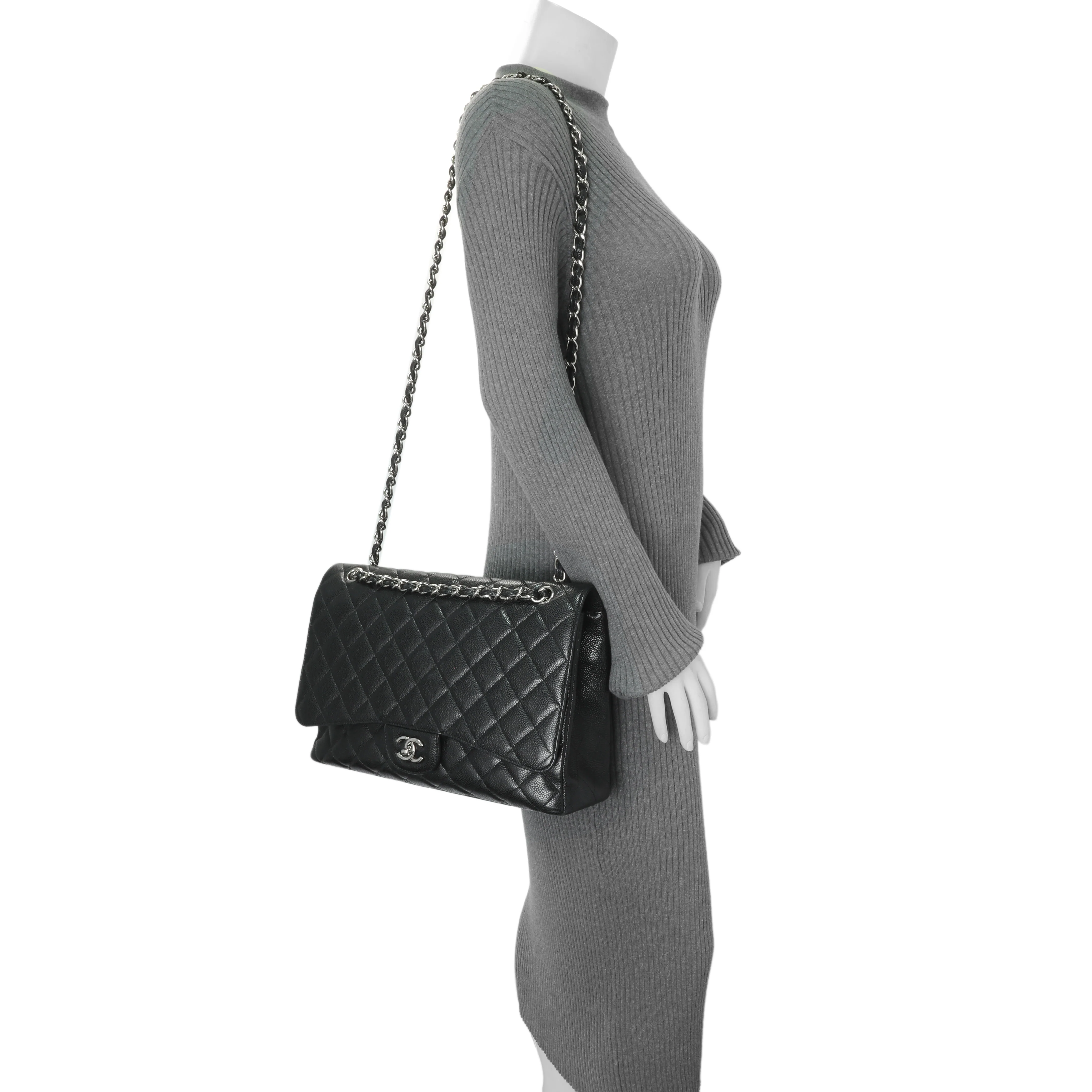 Chanel Black Quilted Caviar Maxi Single Flap - Image 14