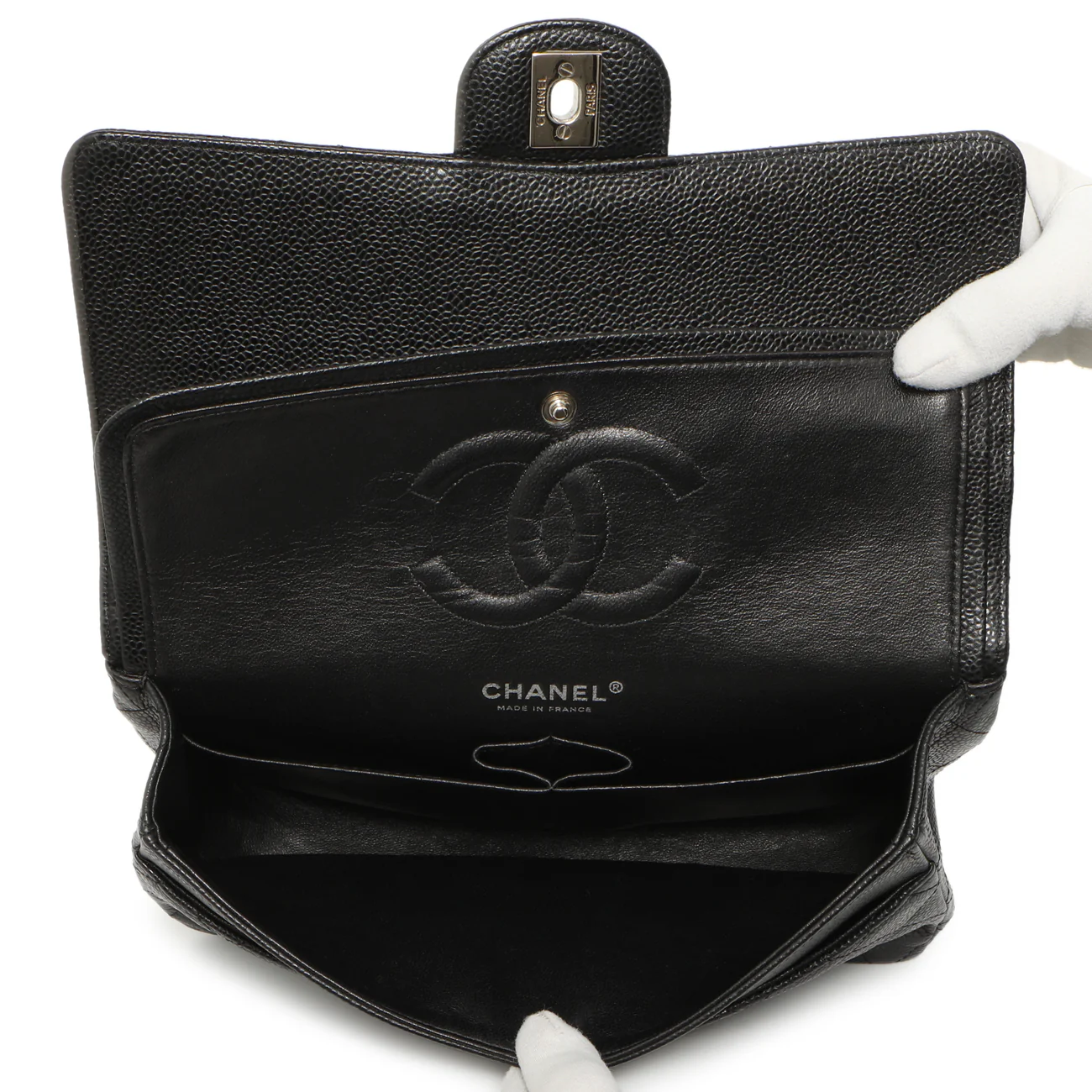 Chanel Black Quilted Caviar Medium Classic Double Flap - Image 3