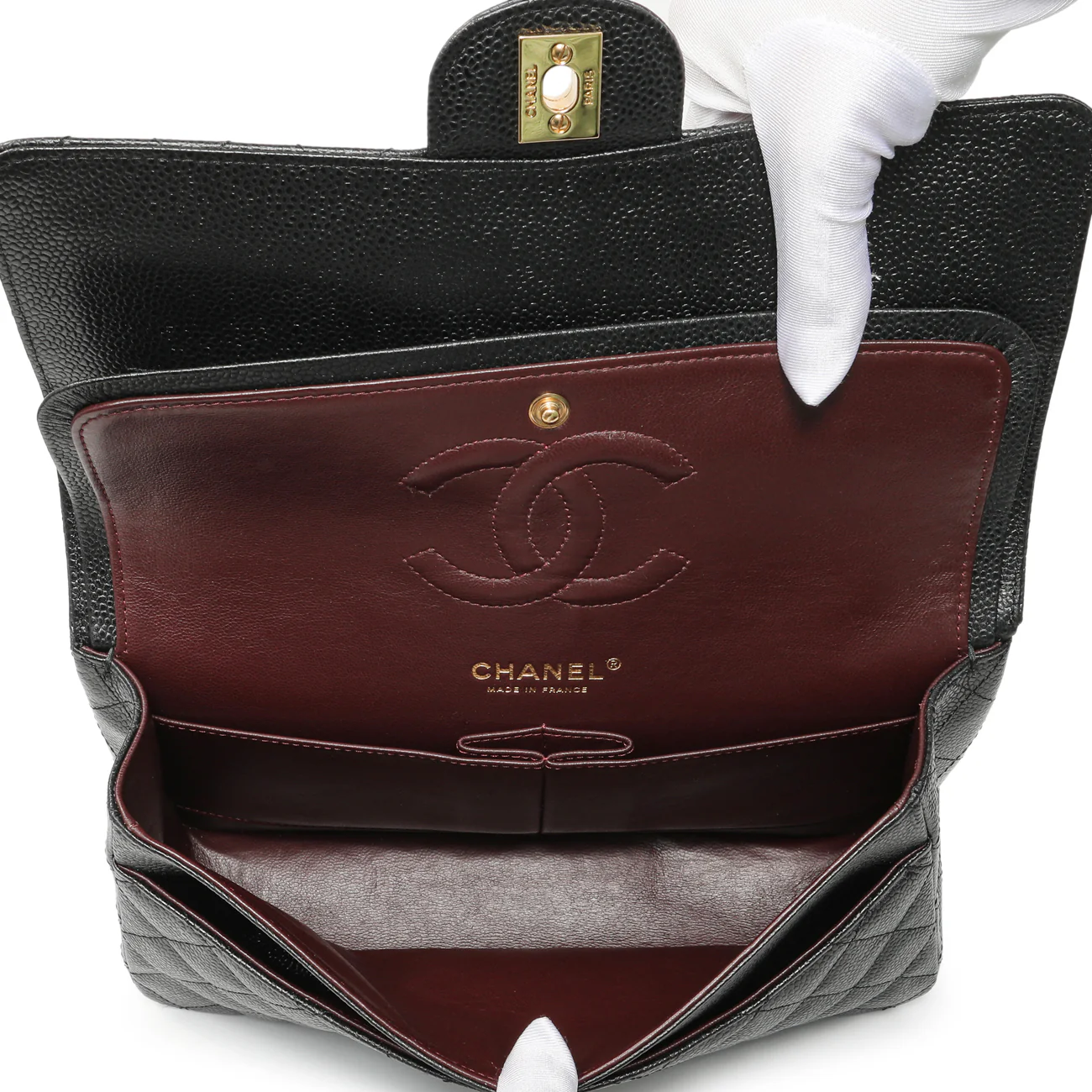 Chanel Black Quilted Caviar Medium Classic Double Flap - Image 4
