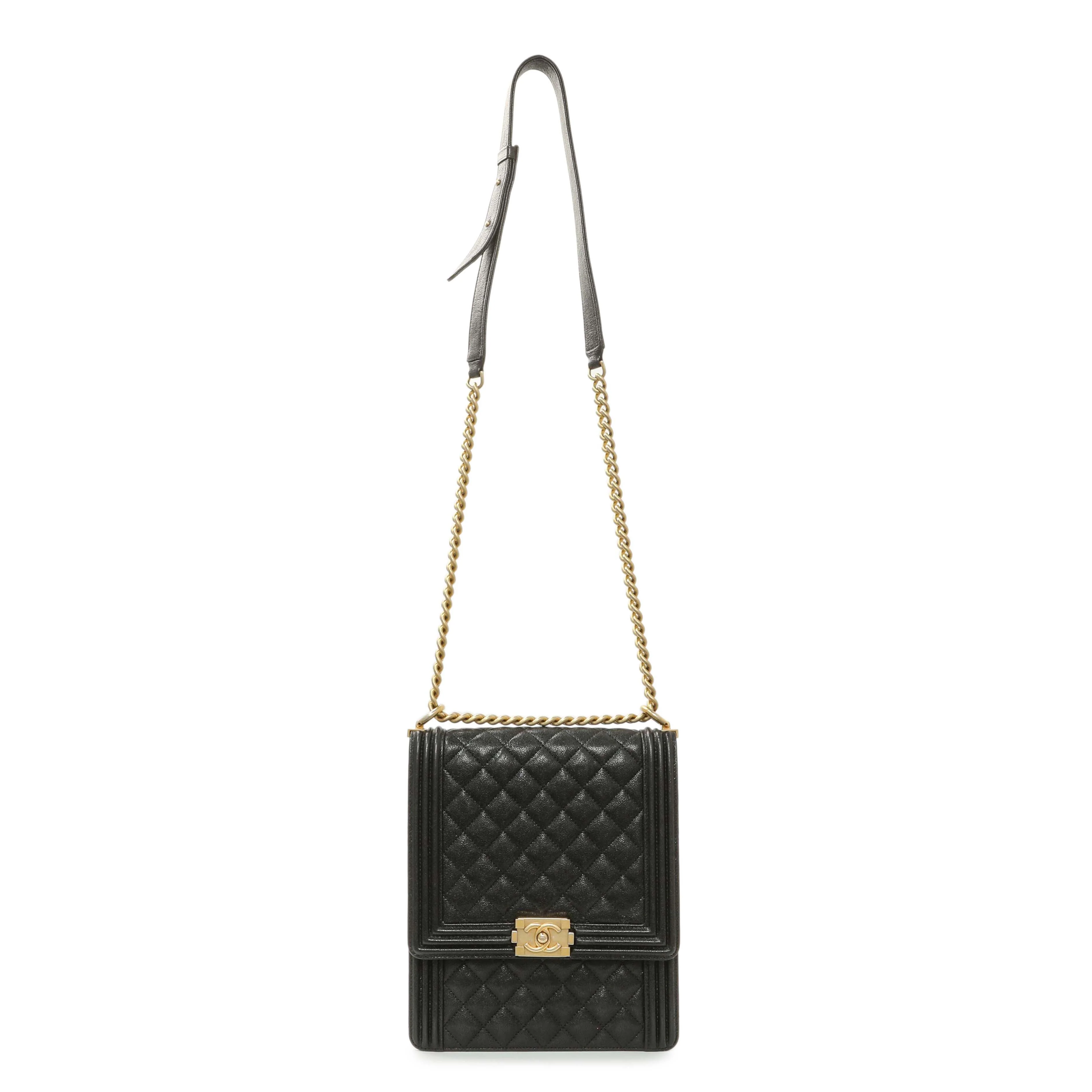 Chanel Black Quilted Caviar North South Boy Flap