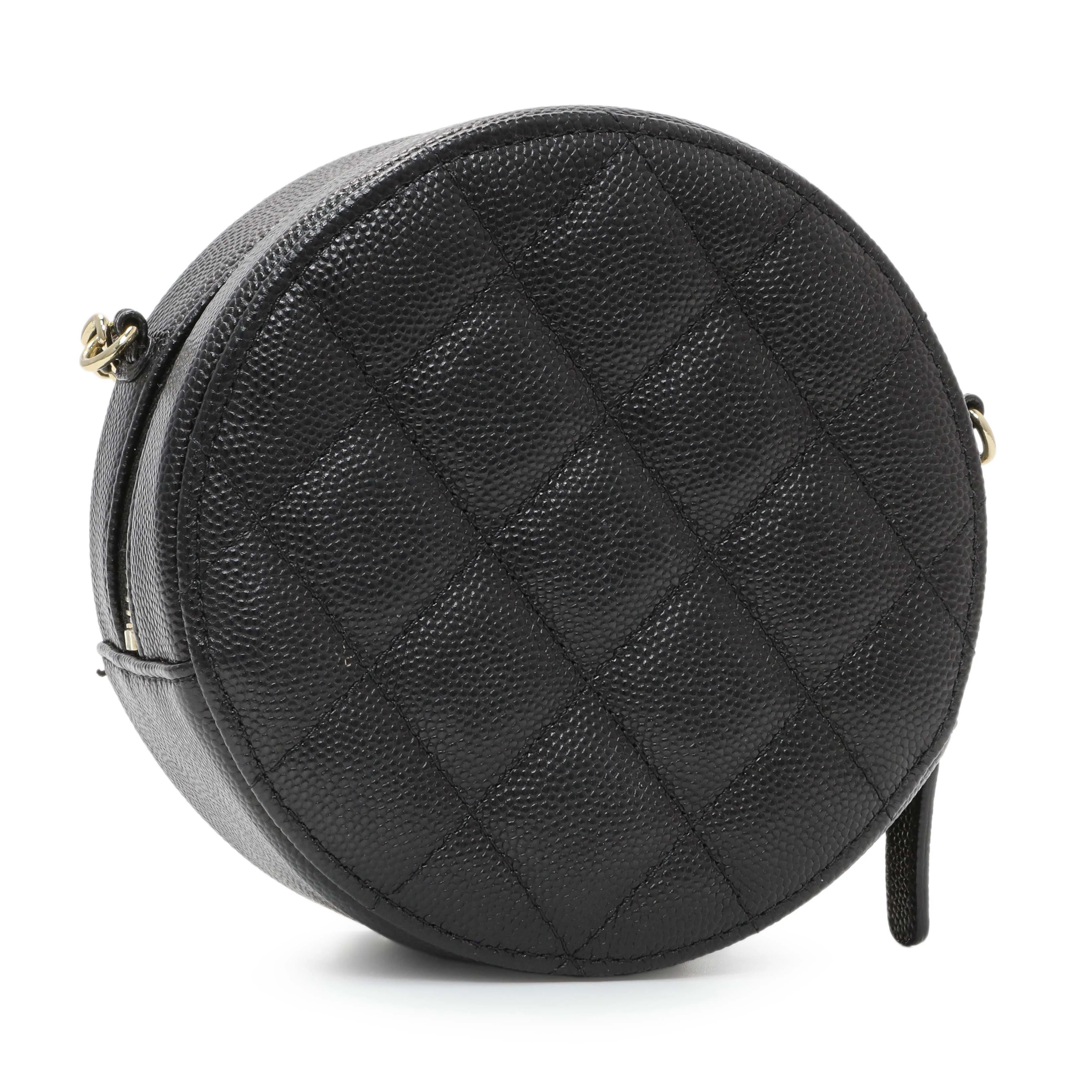 Chanel Black Quilted Caviar Round Clutch With Chain - Image 3