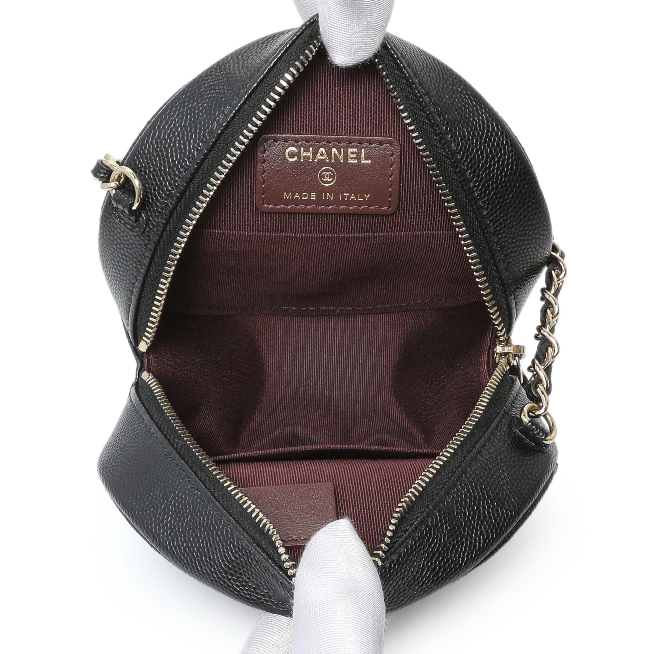 Chanel Black Quilted Caviar Round Clutch With Chain - Image 5