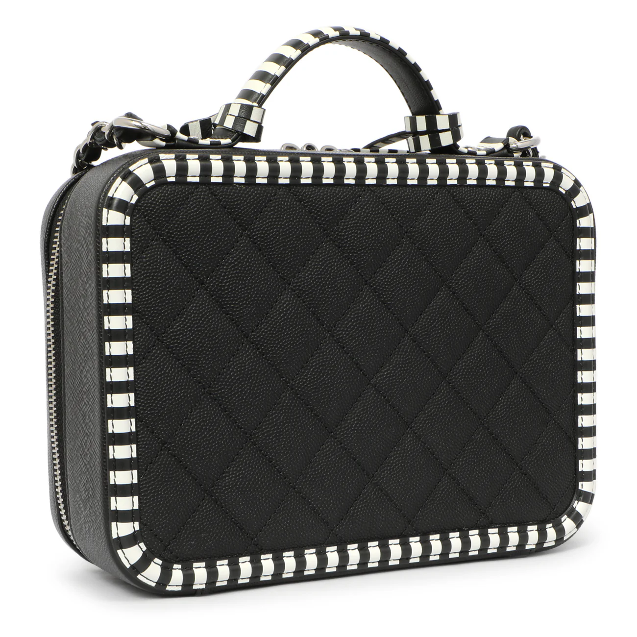 Chanel Black Quilted Caviar Striped Medium CC Filigree Vanity Case - Image 2