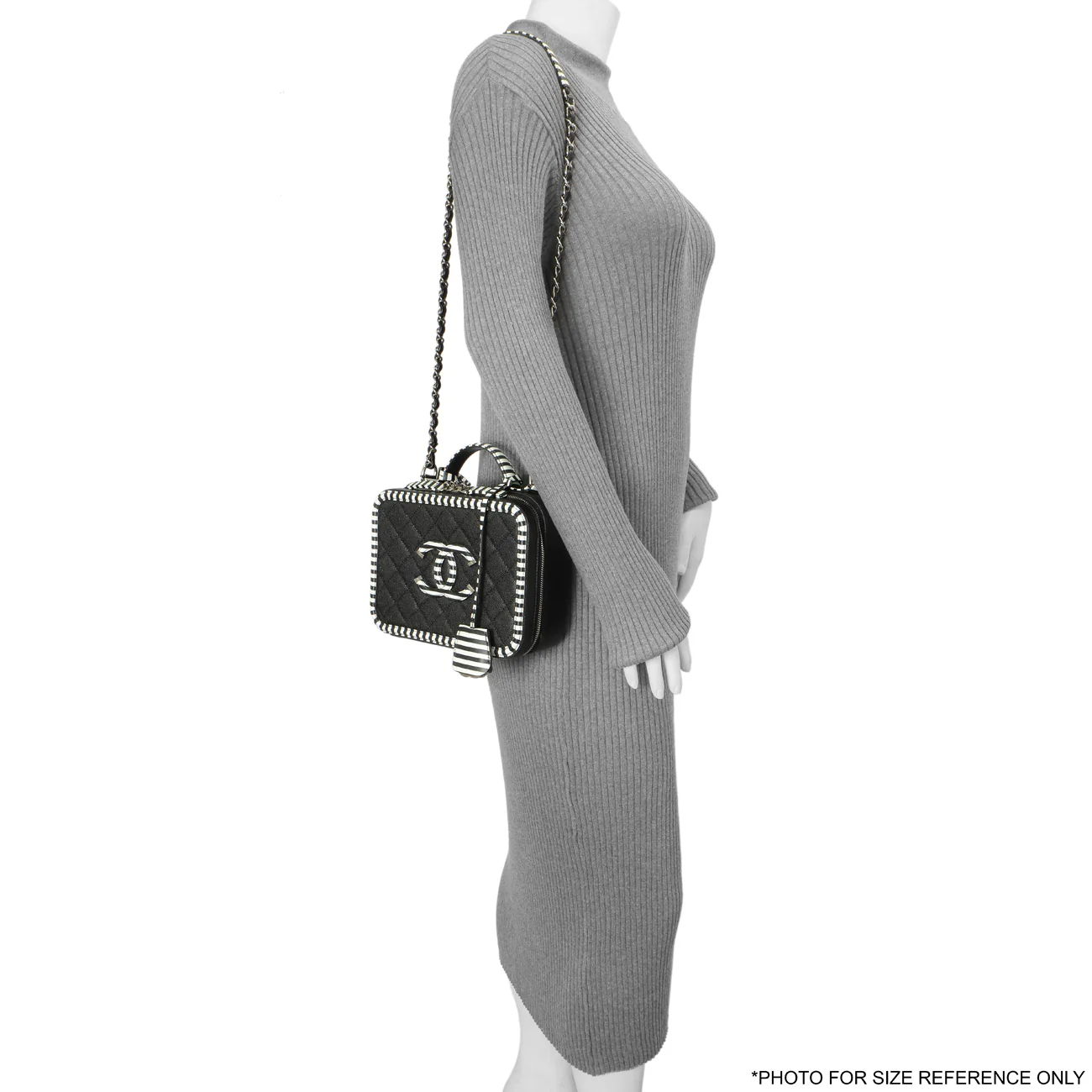Chanel Black Quilted Caviar Striped Medium CC Filigree Vanity Case - Image 7