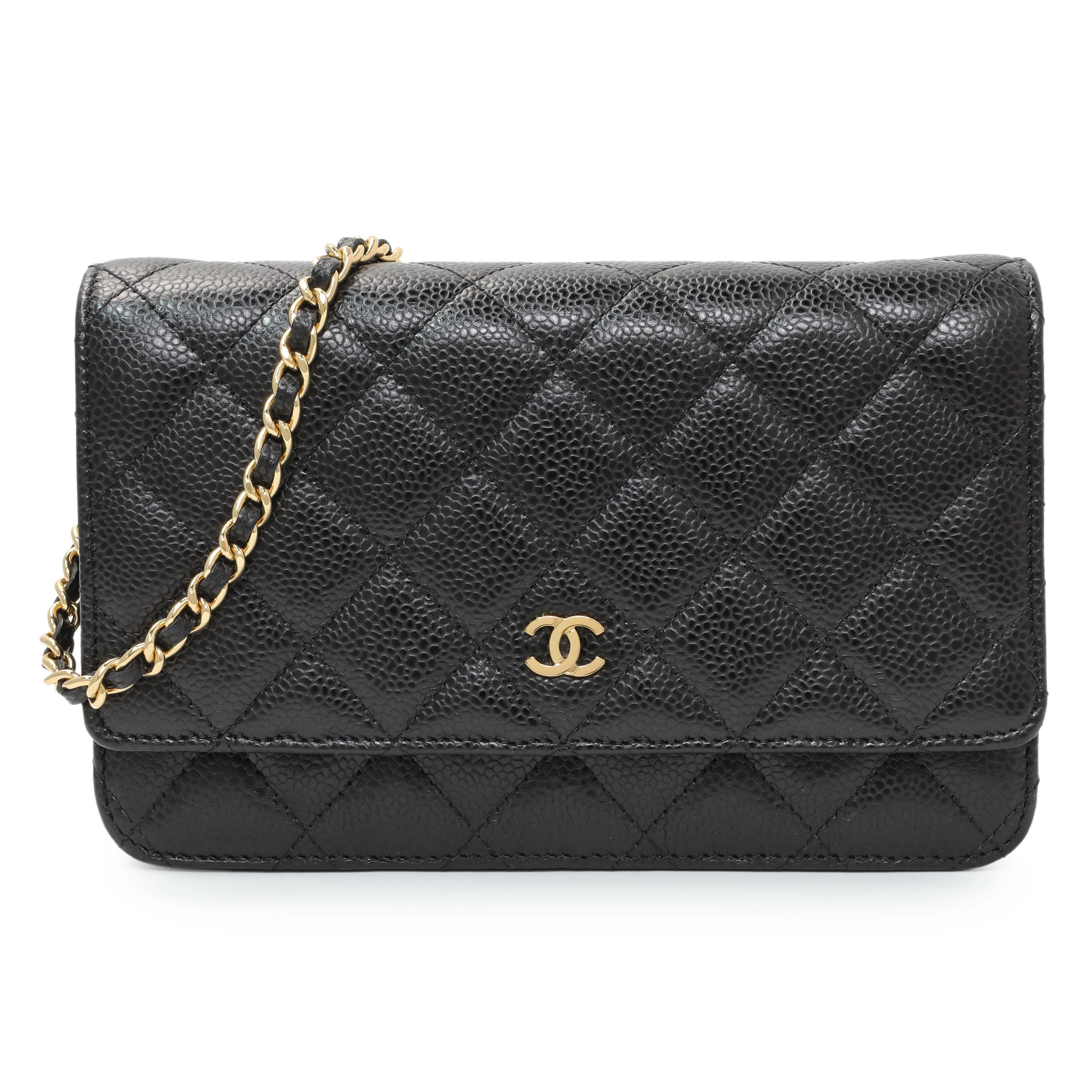 Chanel Black Quilted Caviar Wallet on Chain