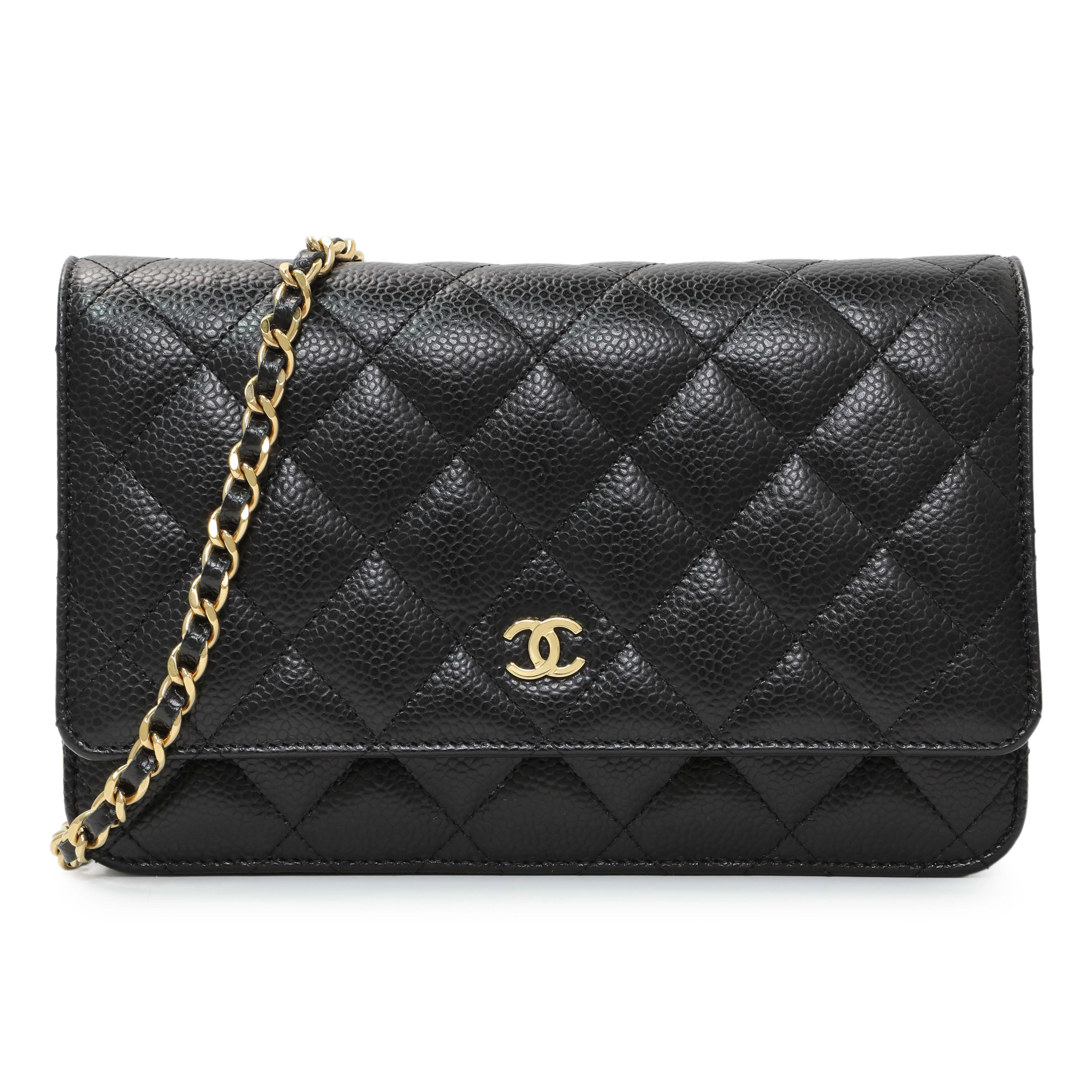 Chanel Black Quilted Caviar Wallet on Chain