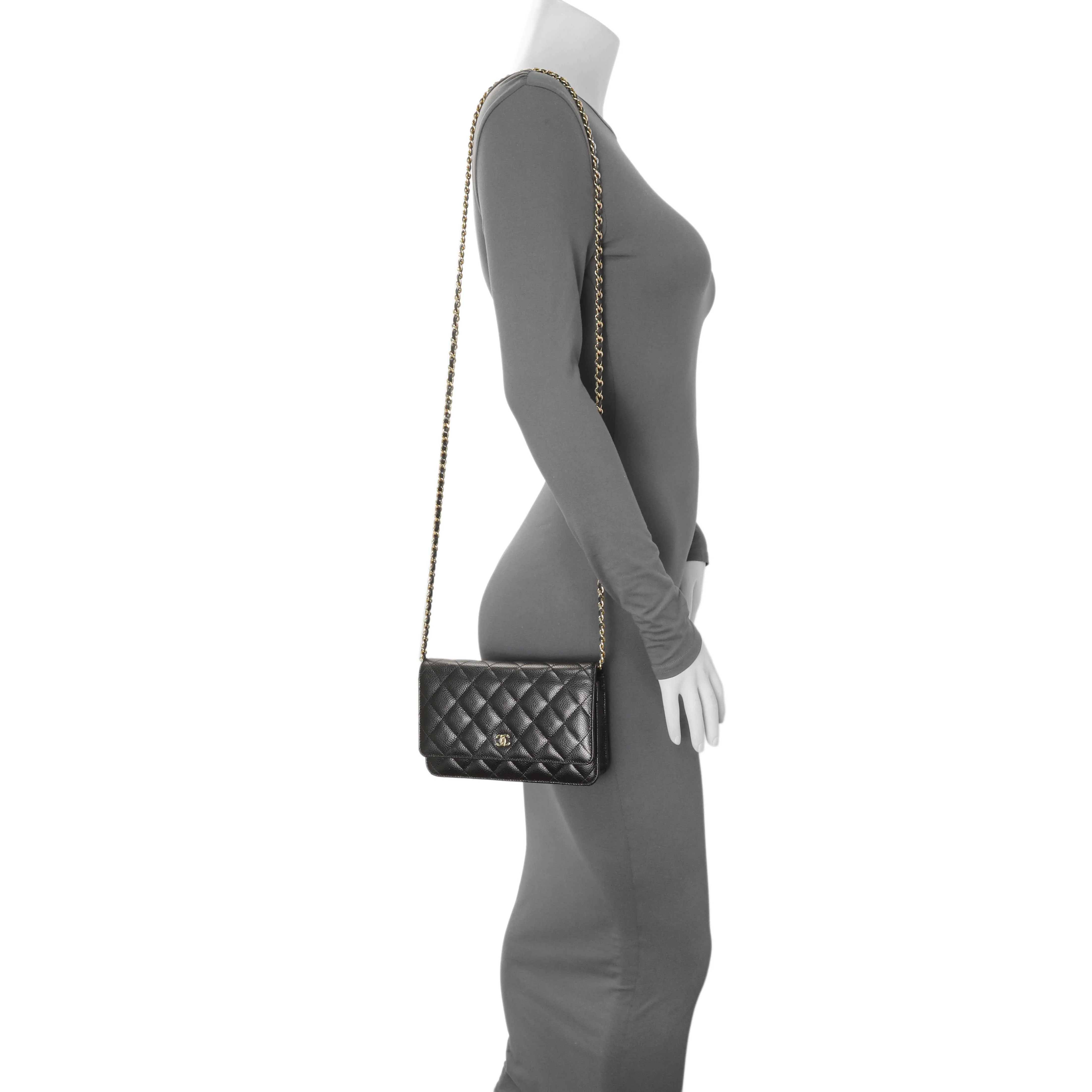 Chanel Black Quilted Caviar Wallet on Chain - Image 8