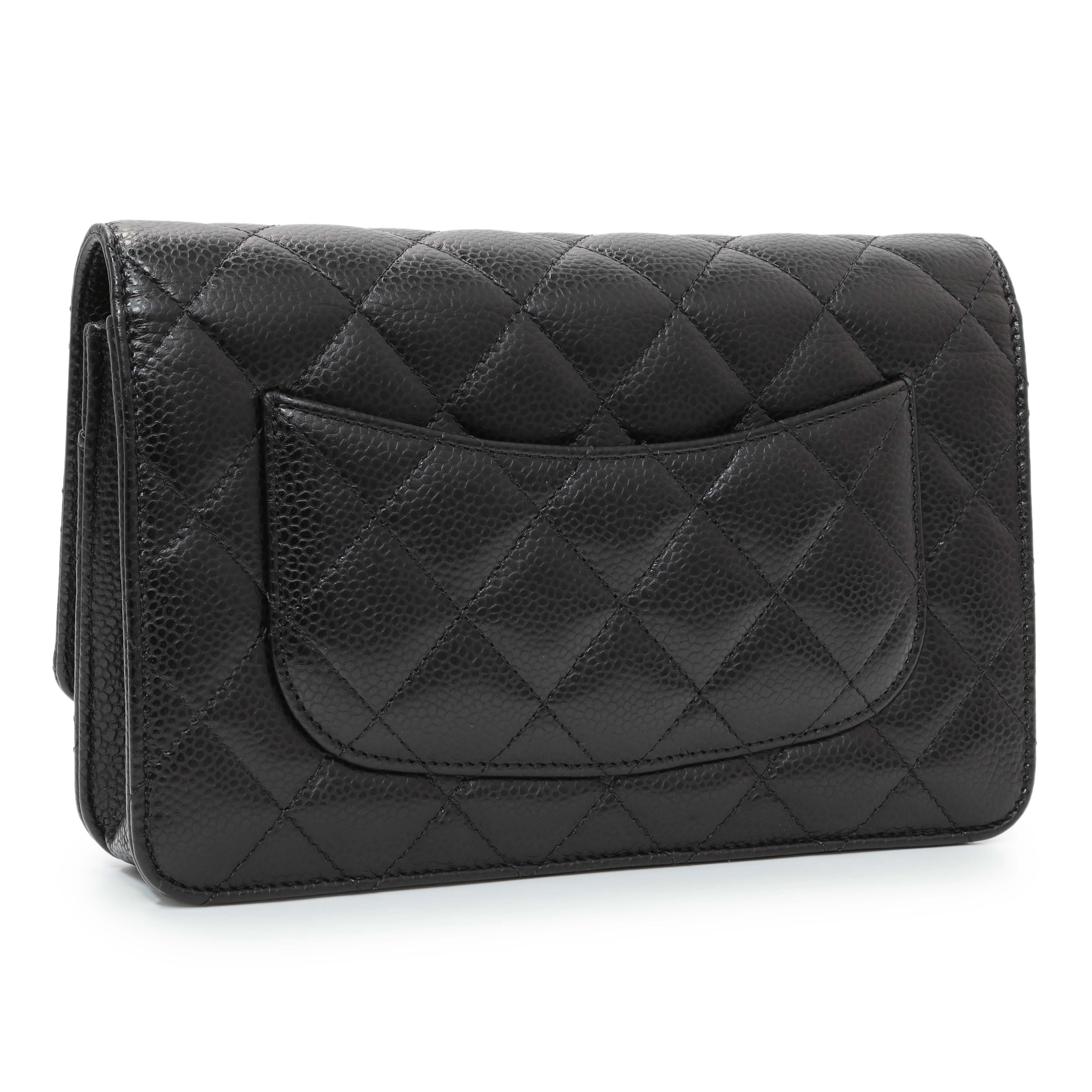 Chanel Black Quilted Caviar Wallet on Chain - Image 2