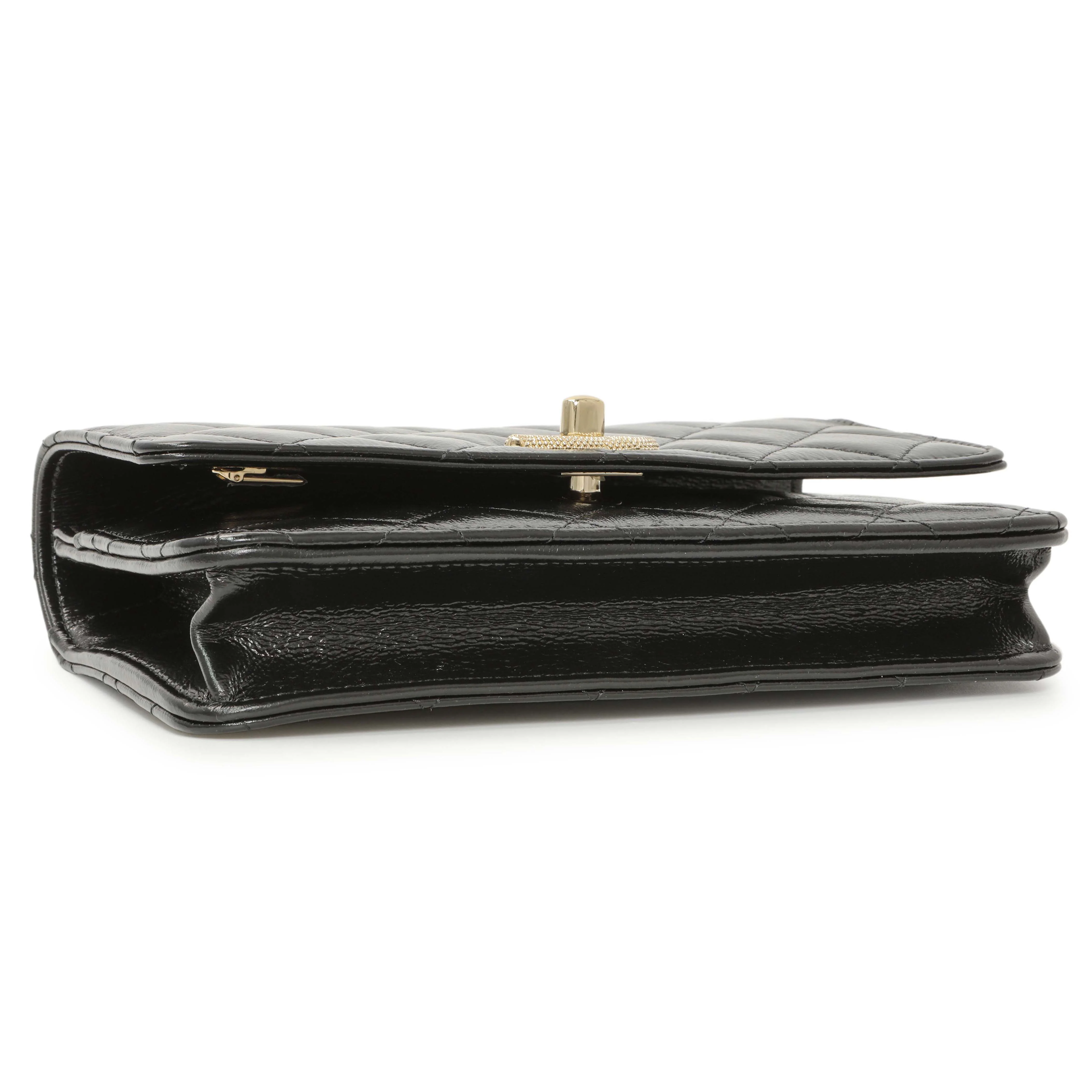 Chanel Black Quilted Crumpled Lambskin Pearl Top Handle Wallet on Chain WOC - Image 3