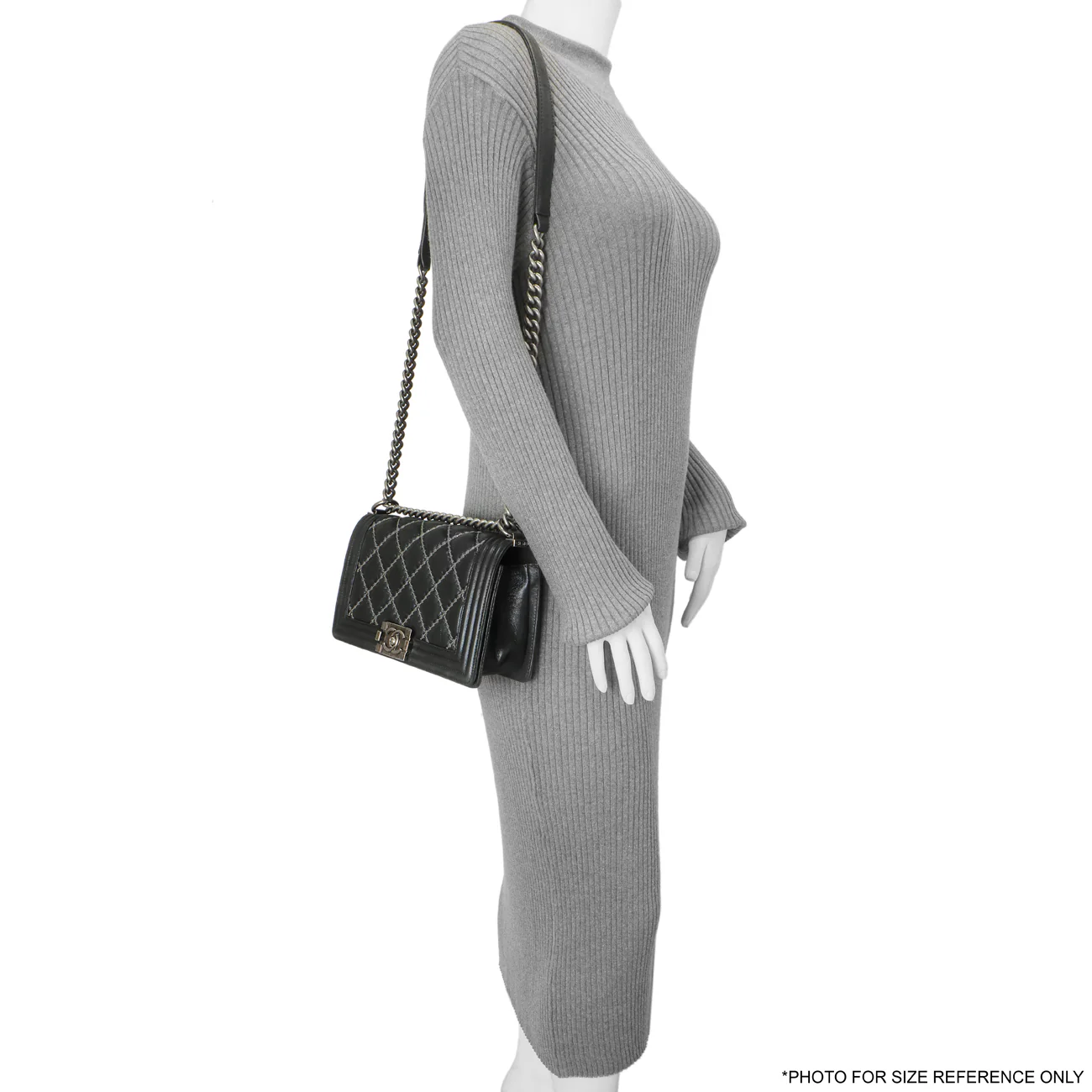 Chanel Black Quilted Iridescent Calfskin Embellished Double Stitch Medium Boy Bag - Image 11