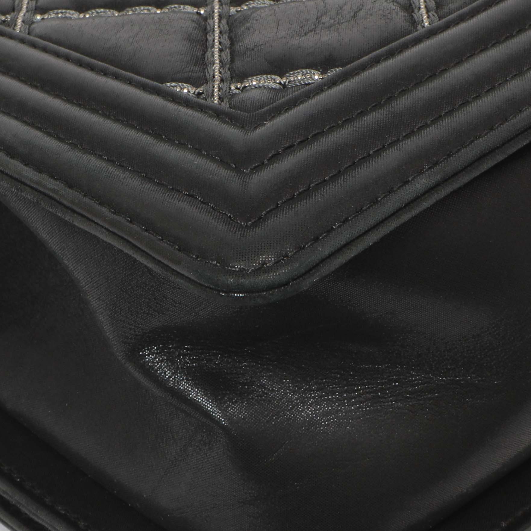 Chanel Black Quilted Iridescent Calfskin Embellished Double Stitch Medium Boy Bag - Image 6