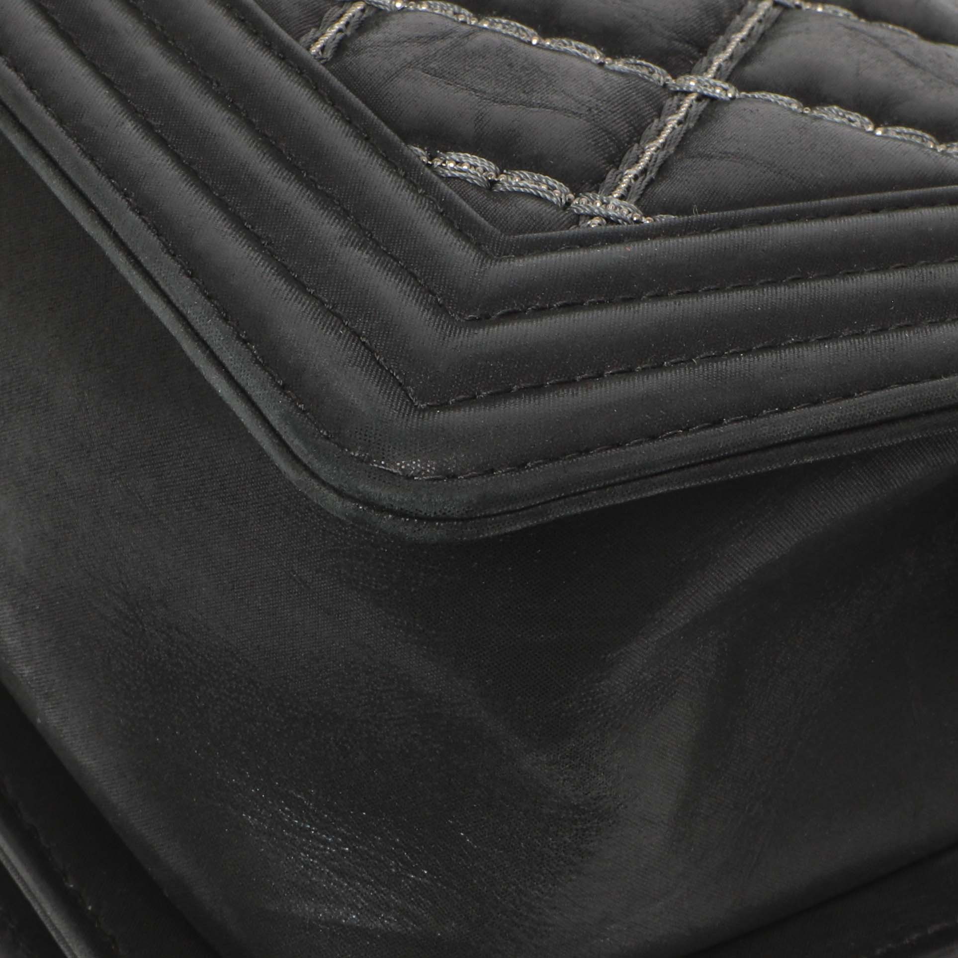 Chanel Black Quilted Iridescent Calfskin Embellished Double Stitch Medium Boy Bag - Image 7