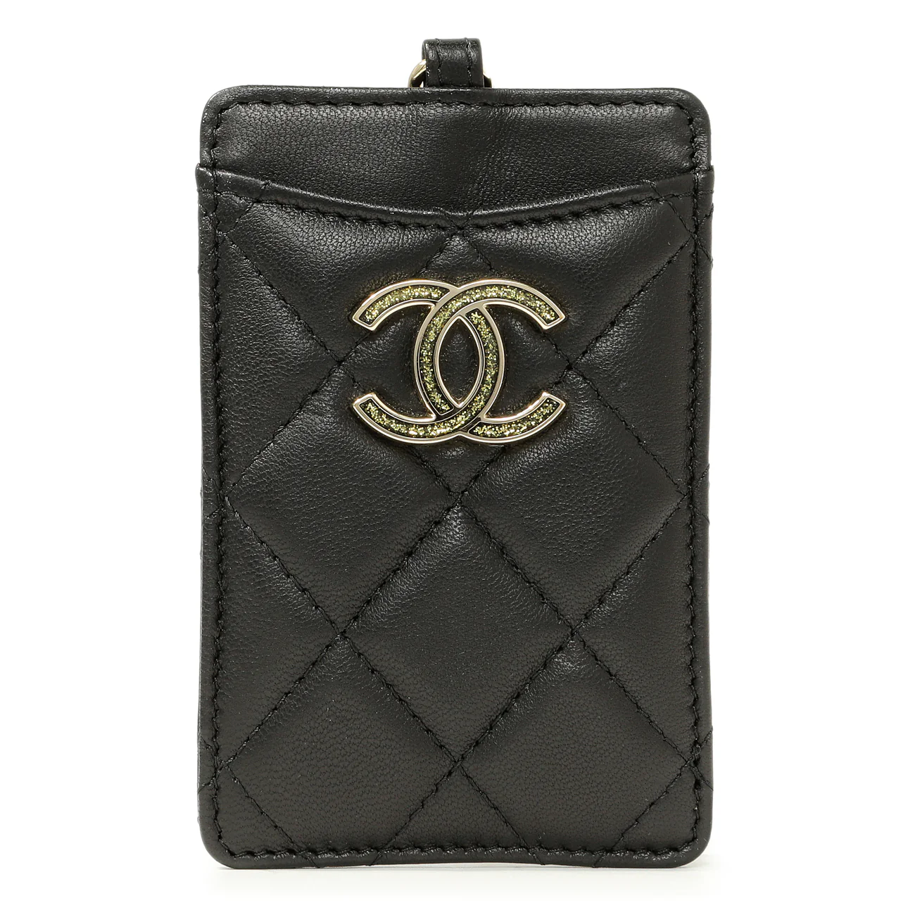 Chanel Black Quilted Lambskin Card Holder on Chain - Image 2