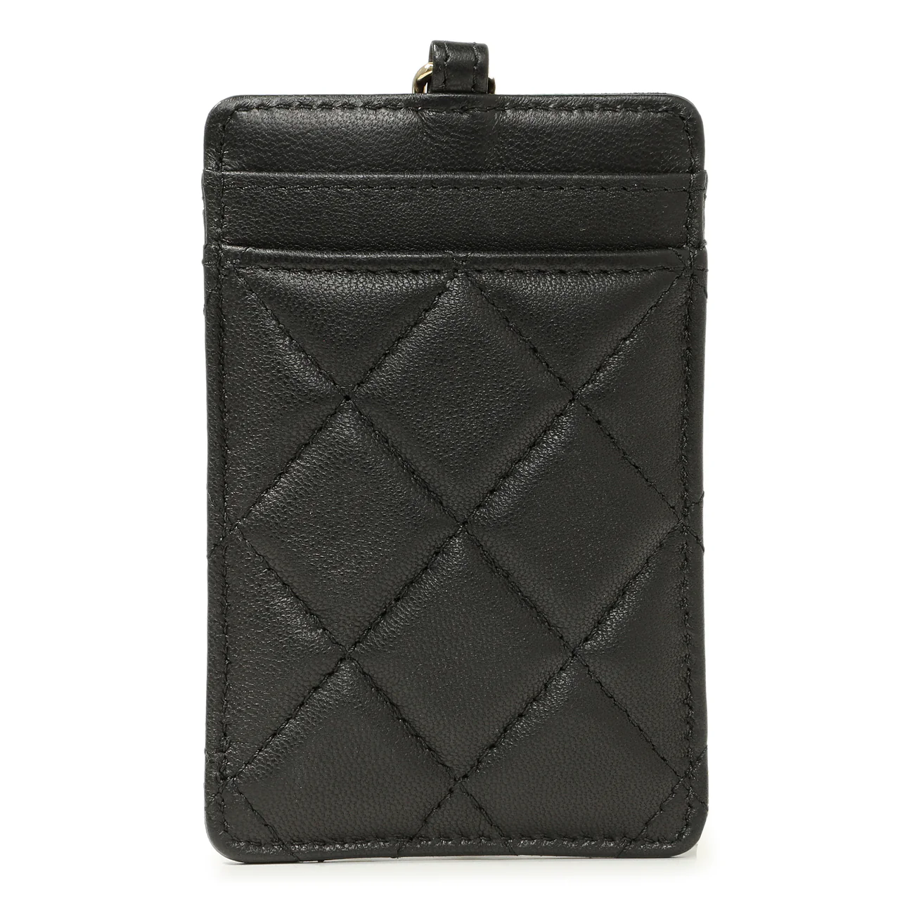 Chanel Black Quilted Lambskin Card Holder on Chain - Image 3