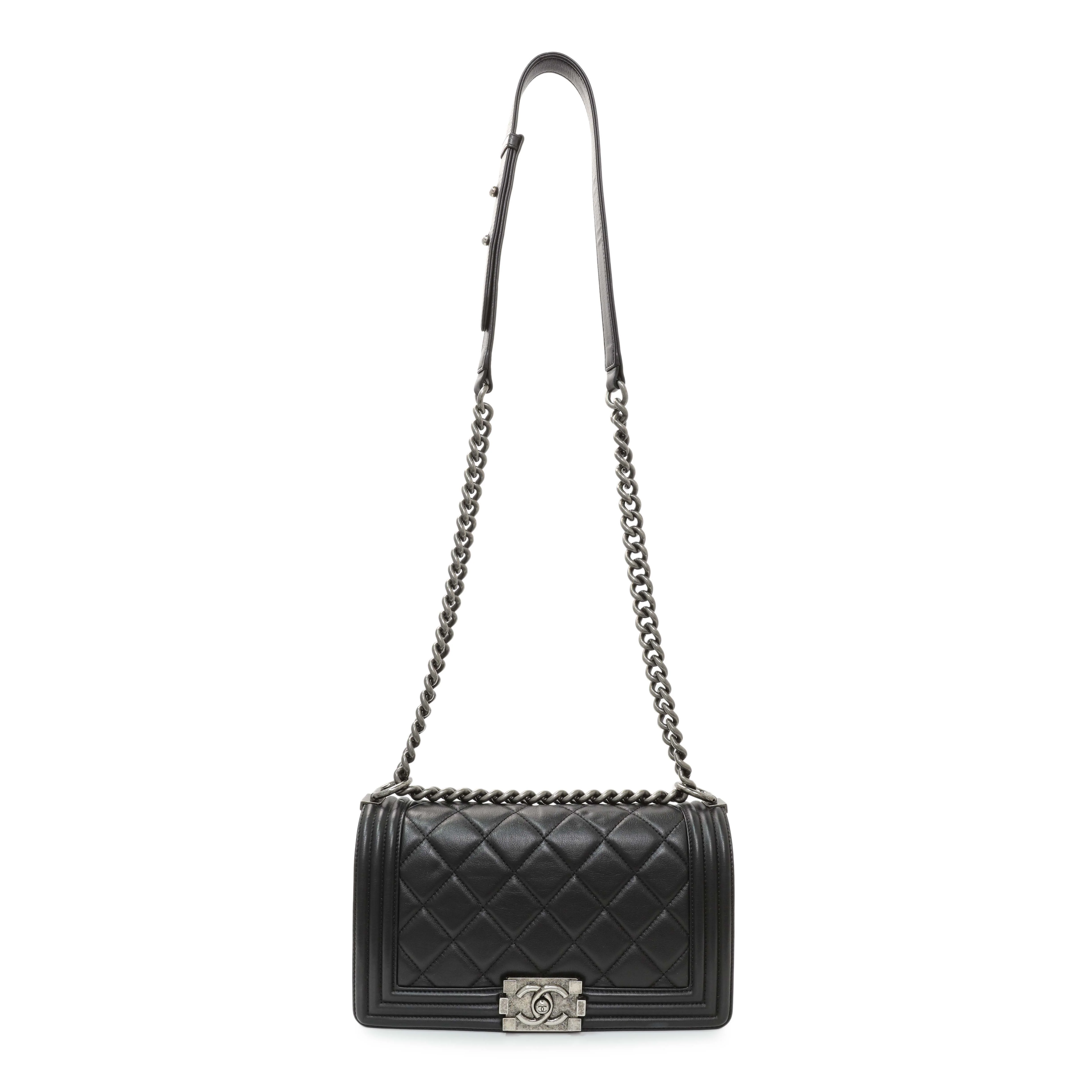 Chanel Black Quilted Lambskin Medium Boy Flap