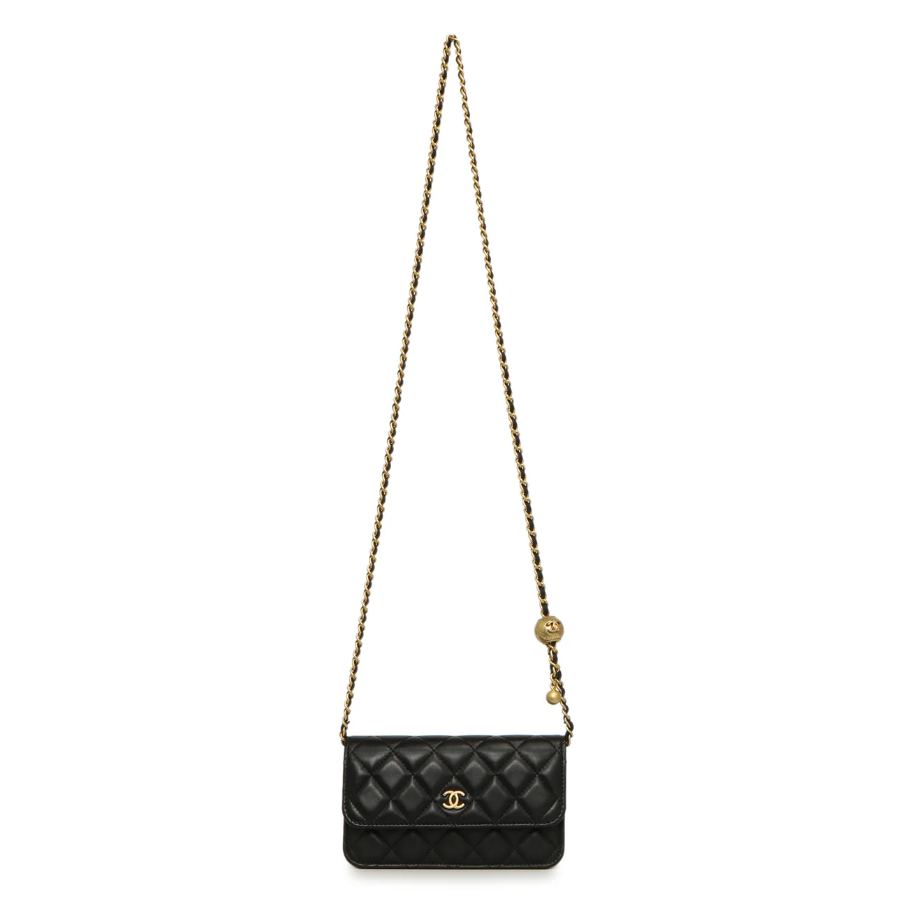 Chanel Black Quilted Lambskin Pearl Crush Clutch with Chain