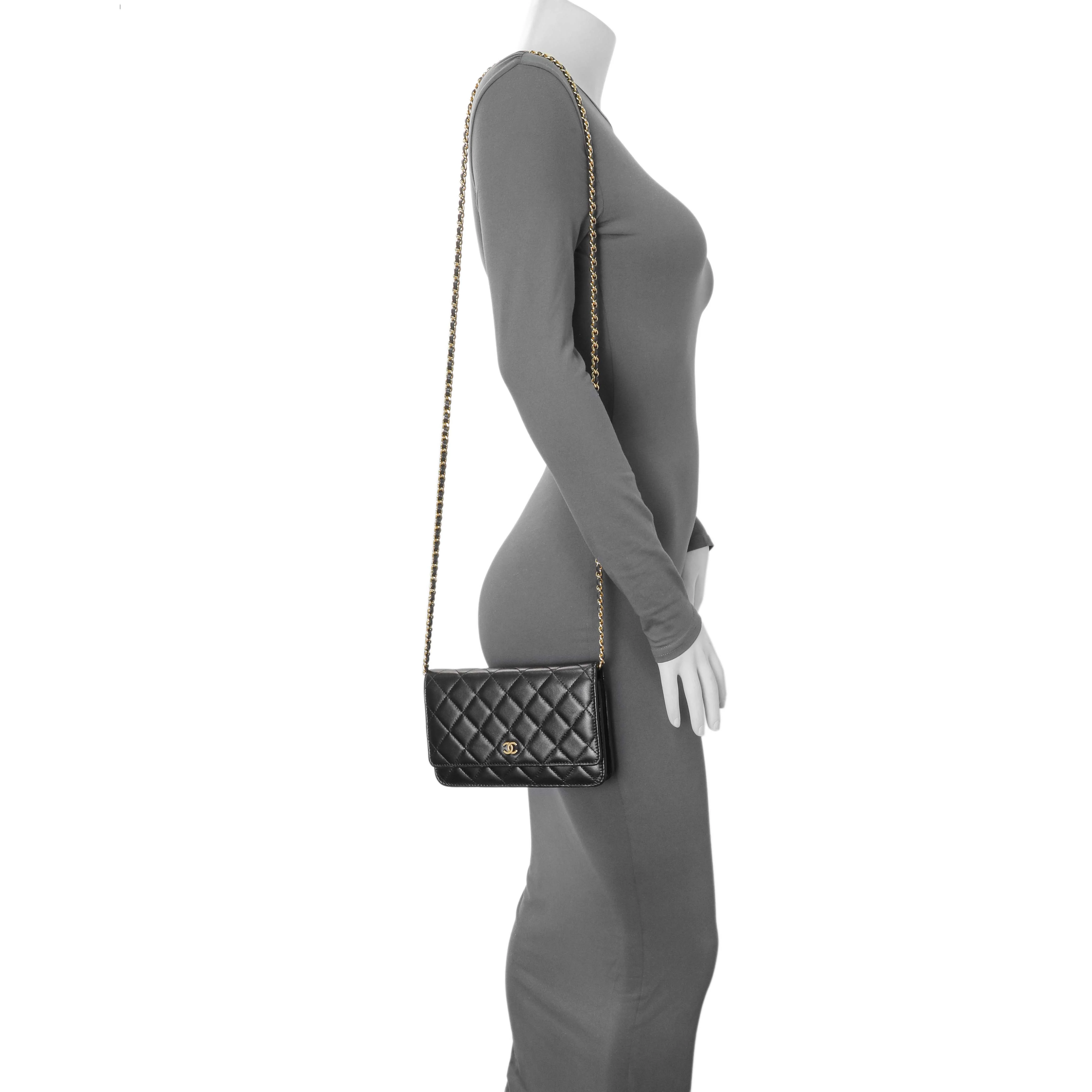 Chanel Black Quilted Lambskin Wallet on Chain - Image 8