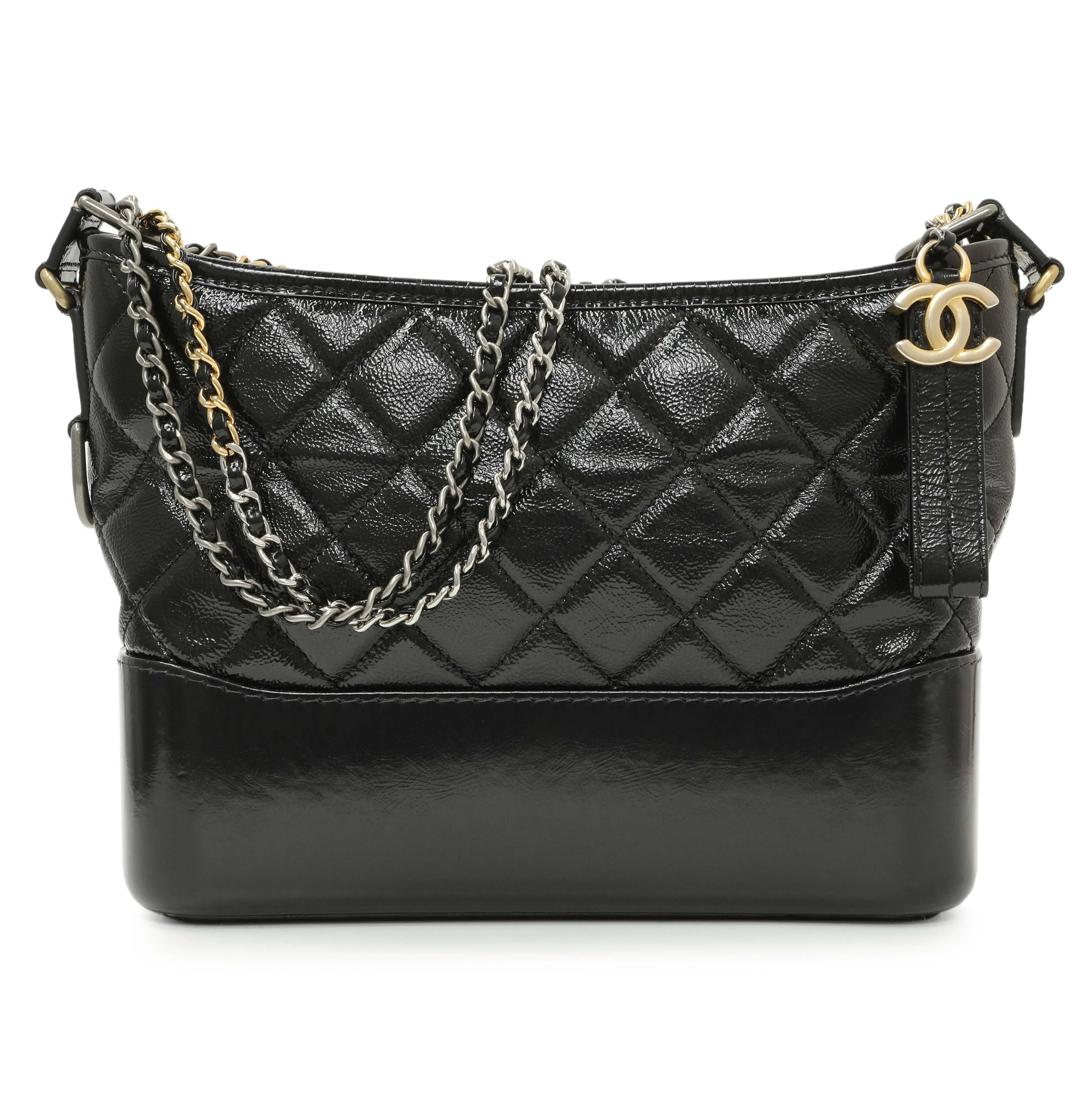 Chanel Black Quilted Patent Goatskin Medium Gabrielle Hobo