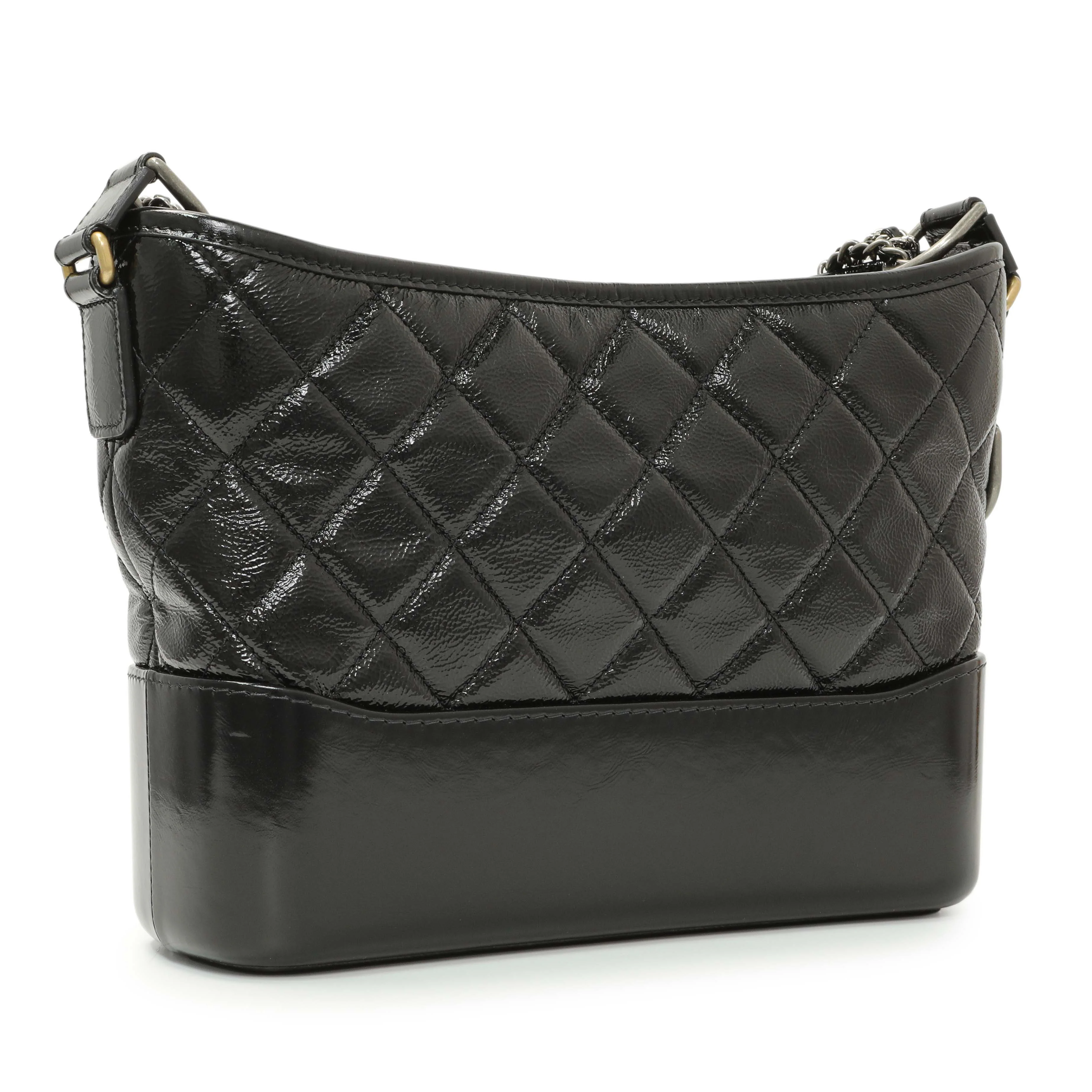 Chanel Black Quilted Patent Goatskin Medium Gabrielle Hobo - Image 2