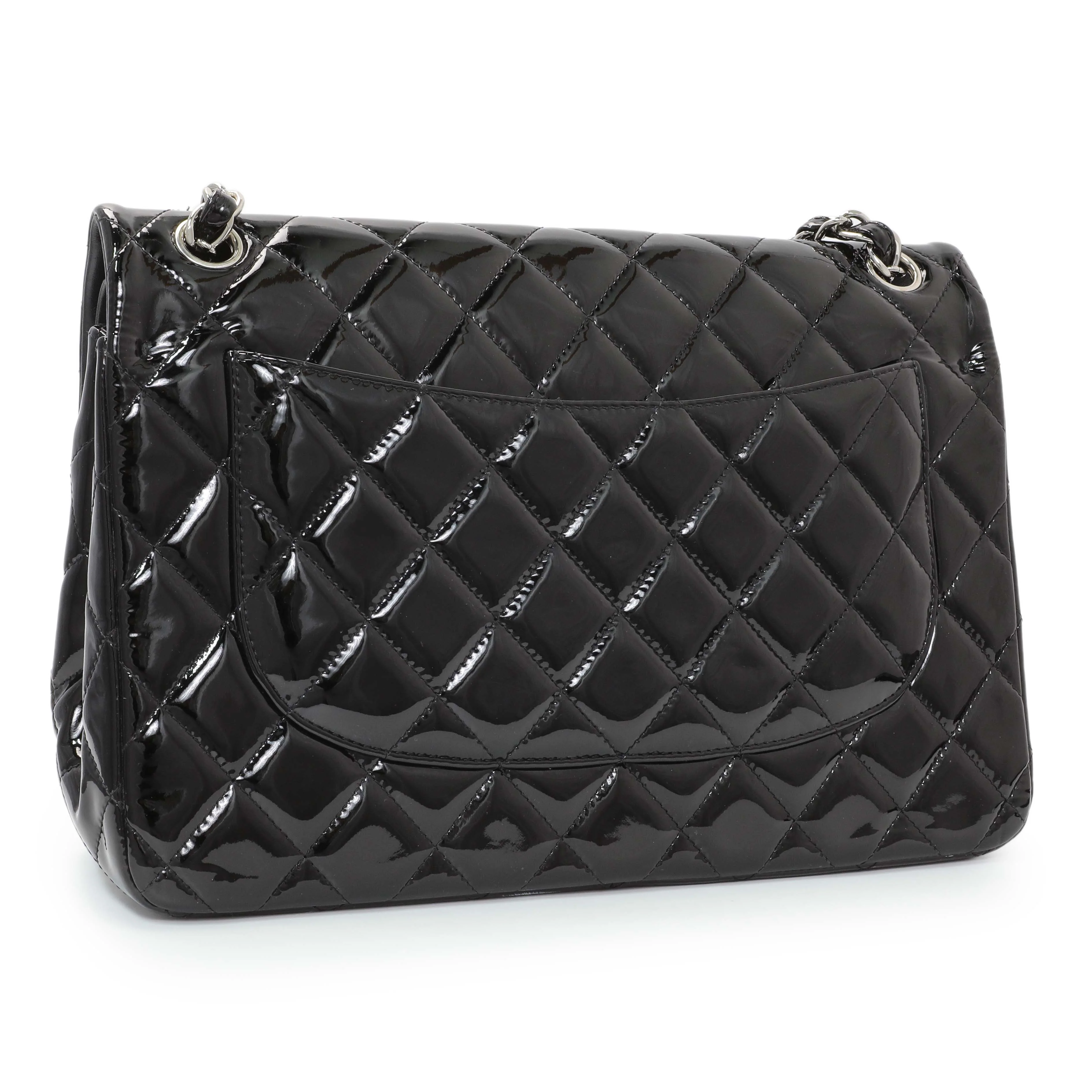 Chanel Black Quilted Patent Jumbo Double Flap - Image 2