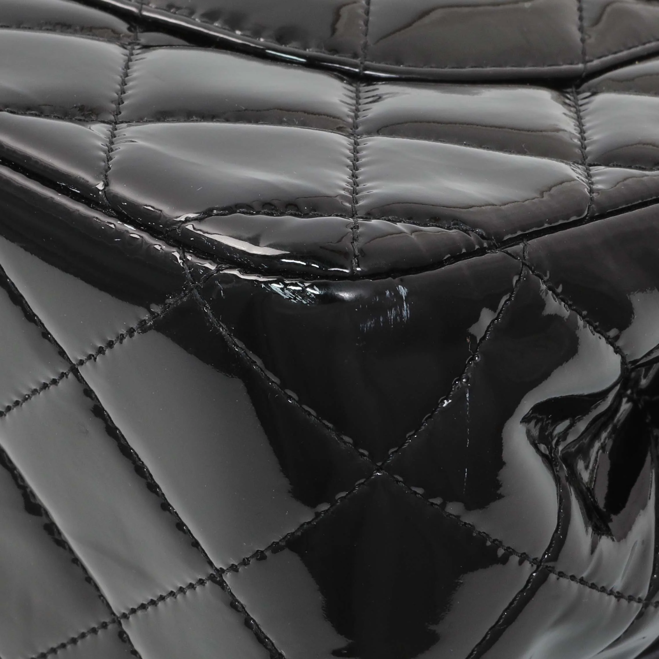 Chanel Black Quilted Patent Jumbo Double Flap - Image 7