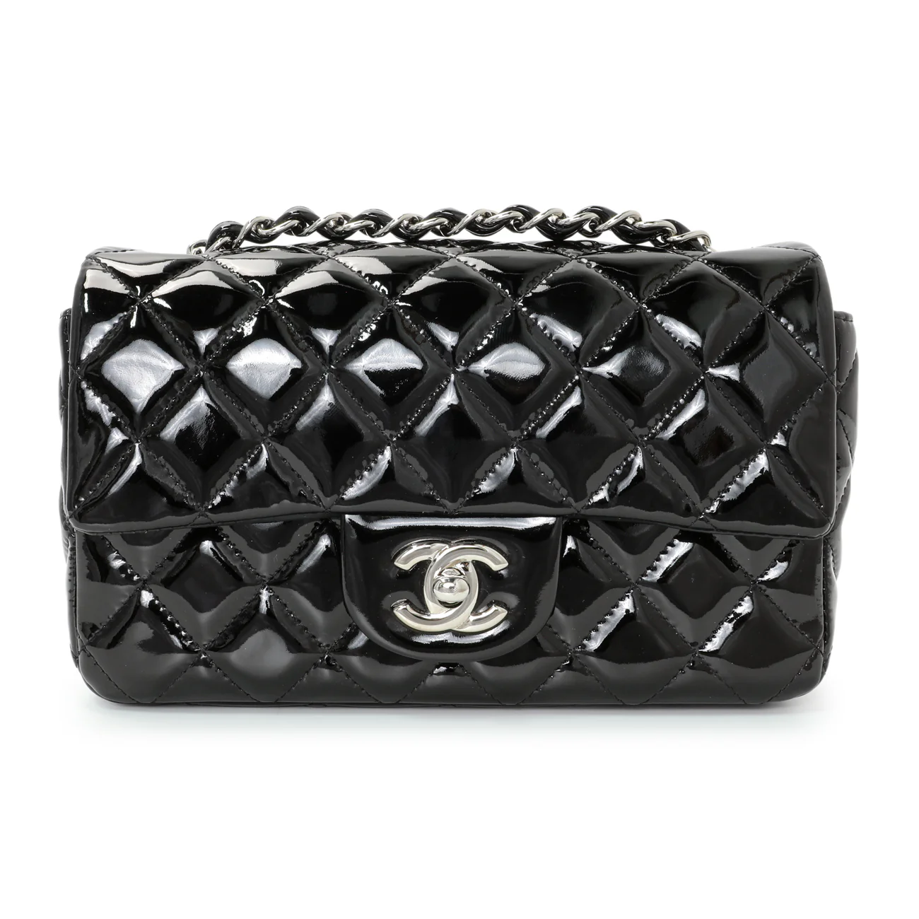 Chanel Black Quilted Patent Mini Rectangular Flap