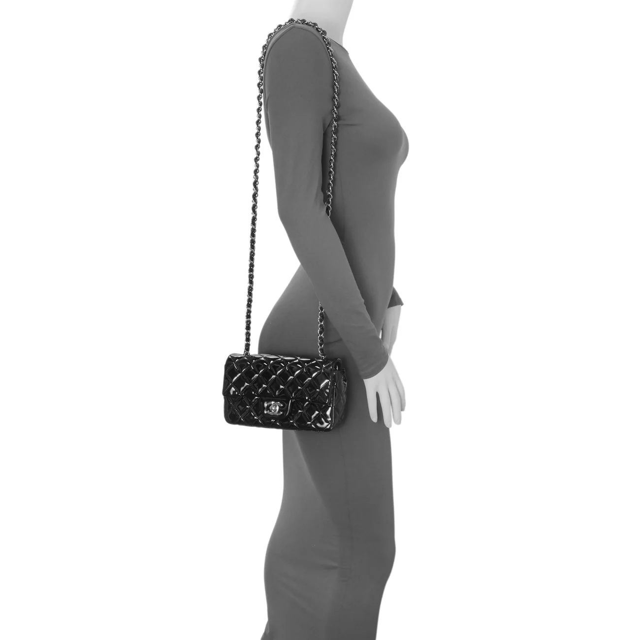 Chanel Black Quilted Patent Mini Rectangular Flap - Image 7