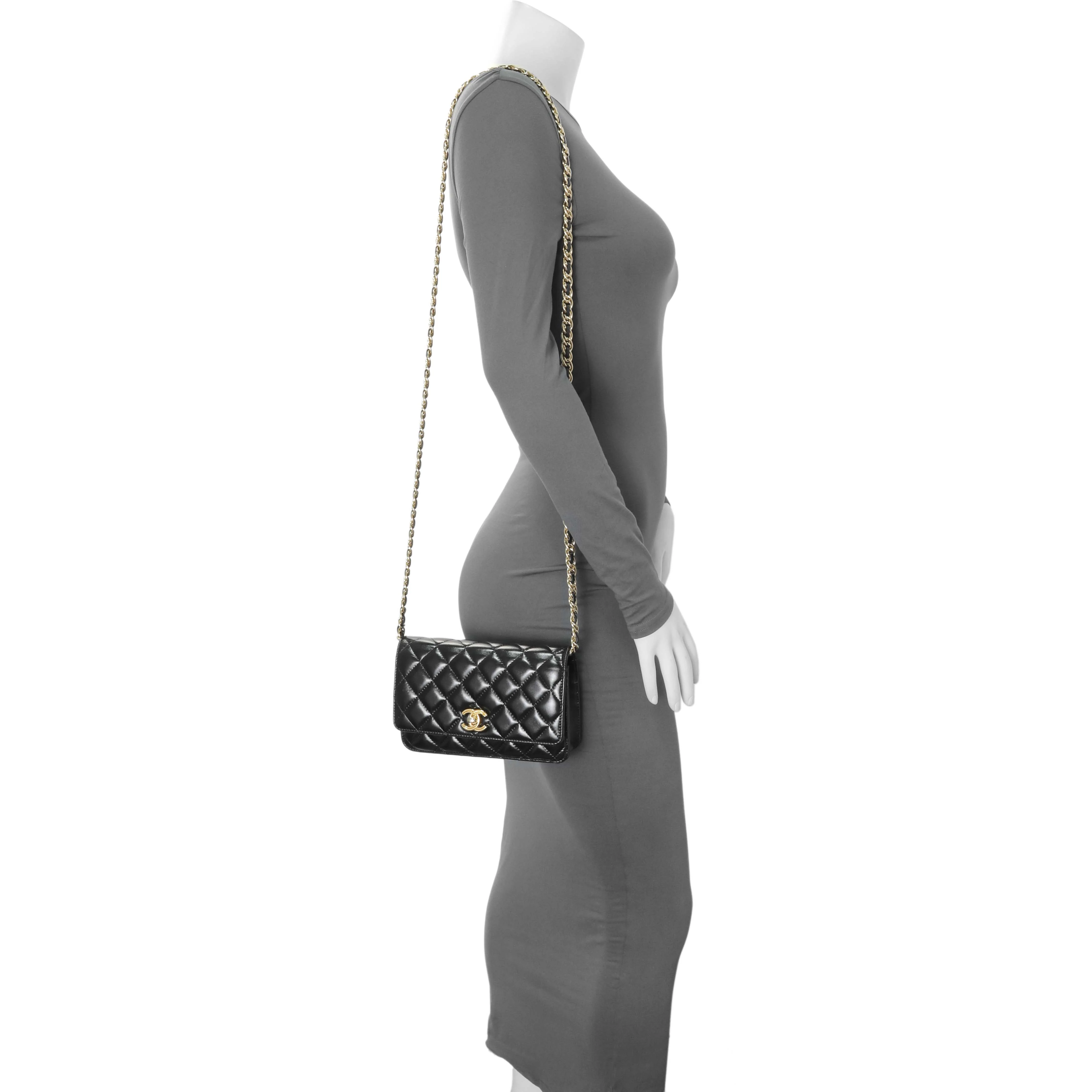 Chanel Black Quilted Shiny Lambskin Golden Links Wallet on Chain - Image 12