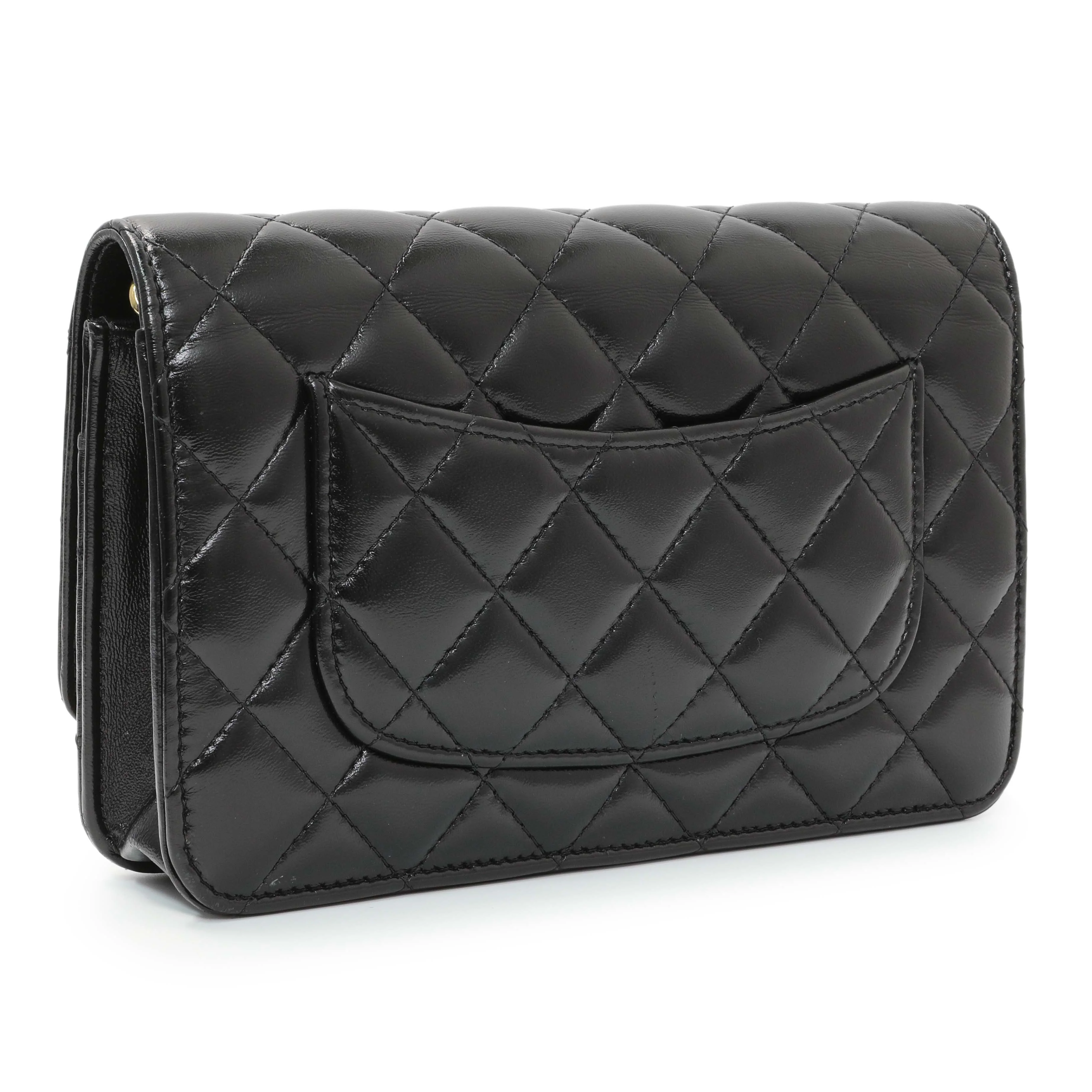Chanel Black Quilted Shiny Lambskin Golden Links Wallet on Chain - Image 2