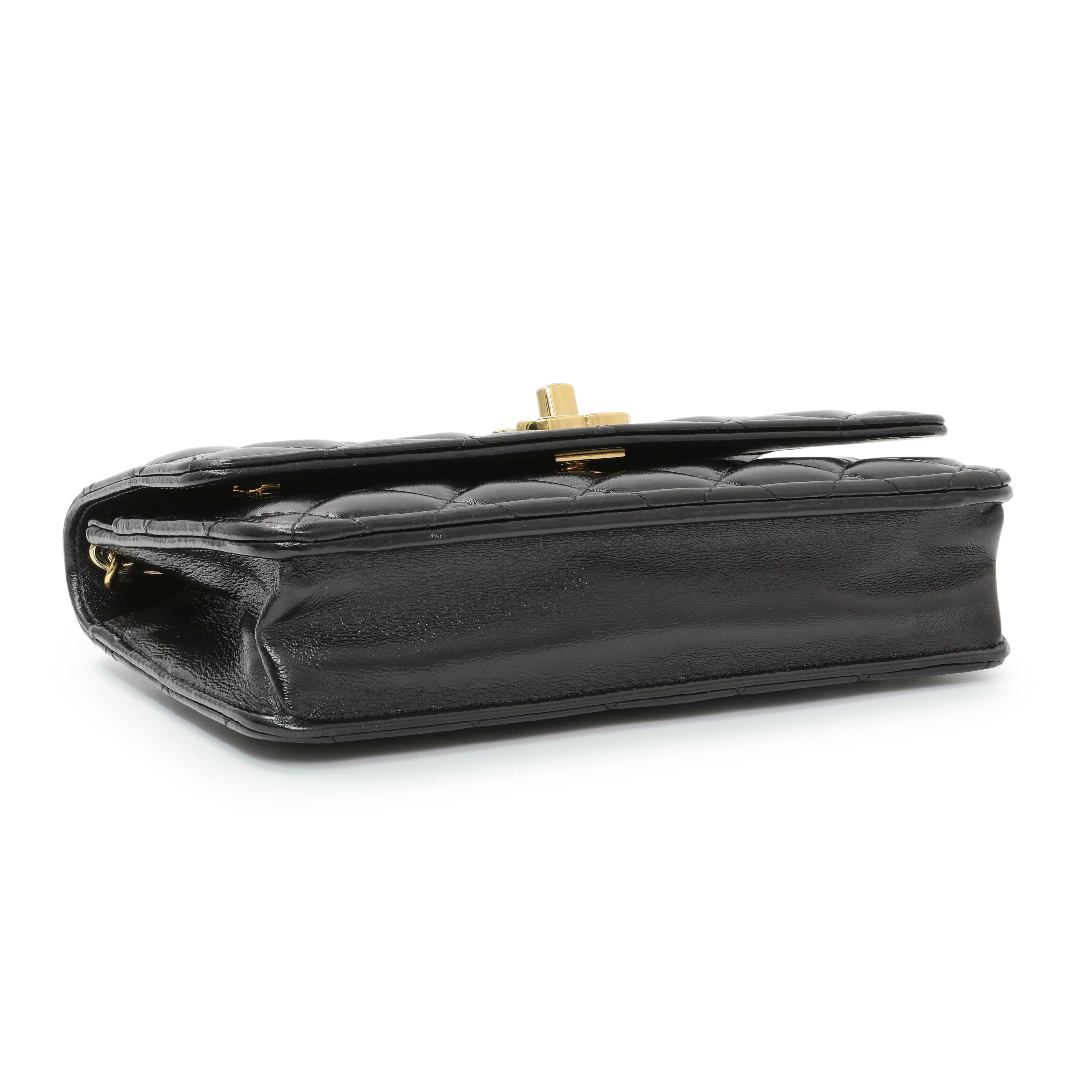 Chanel Black Quilted Shiny Lambskin Golden Links Wallet on Chain - Image 3