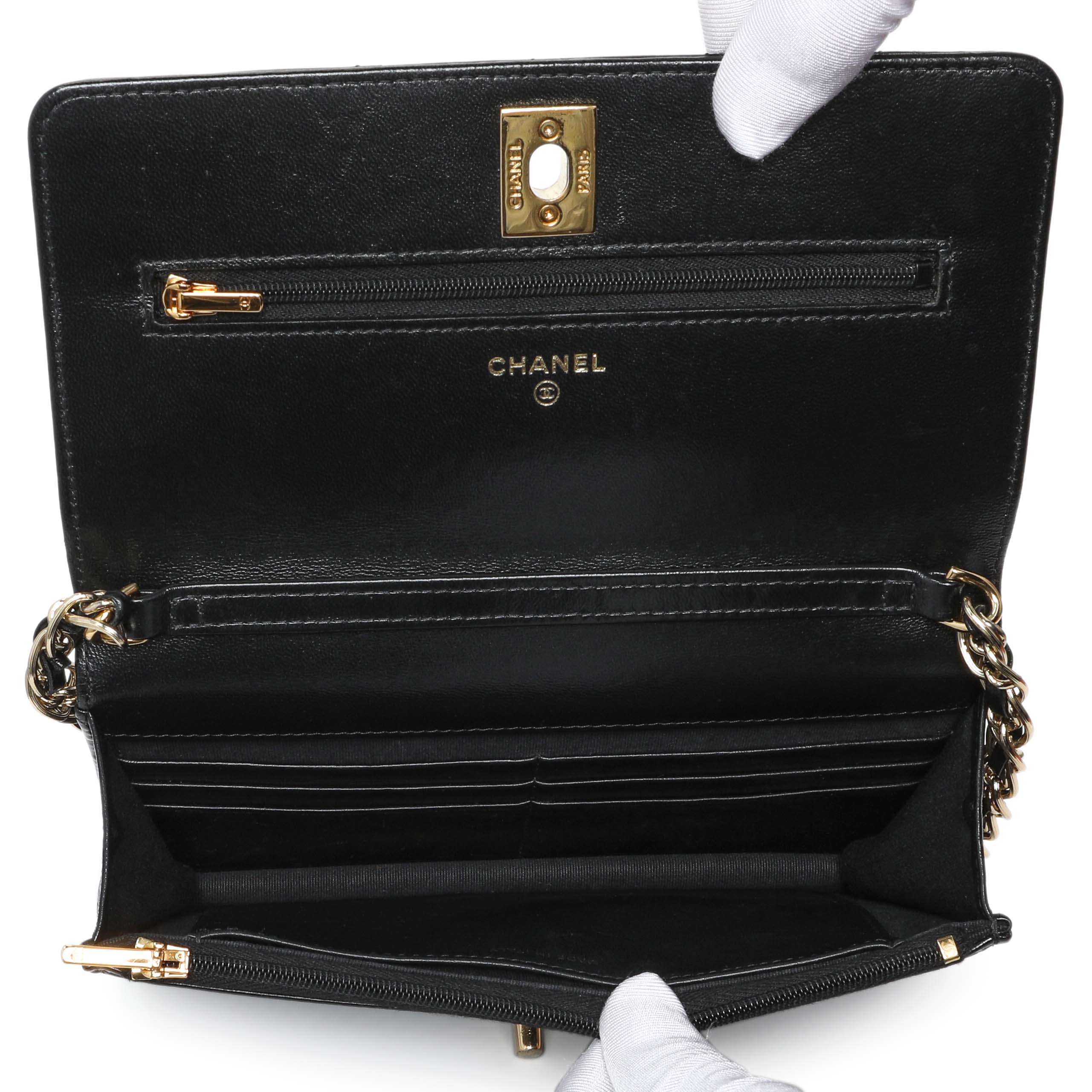 Chanel Black Quilted Shiny Lambskin Golden Links Wallet on Chain - Image 8