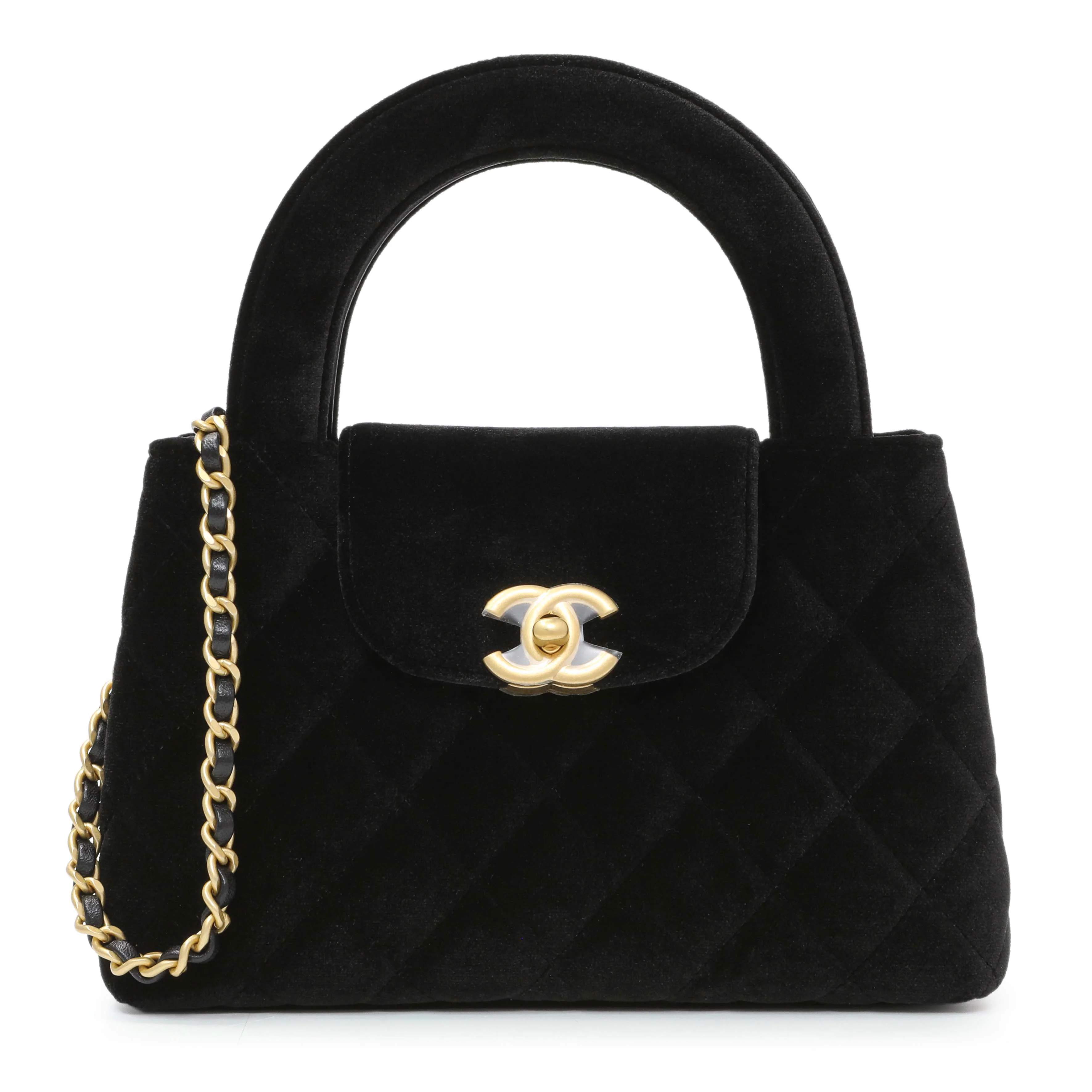 Chanel Black Quilted Velvet Nano Kelly Shopper