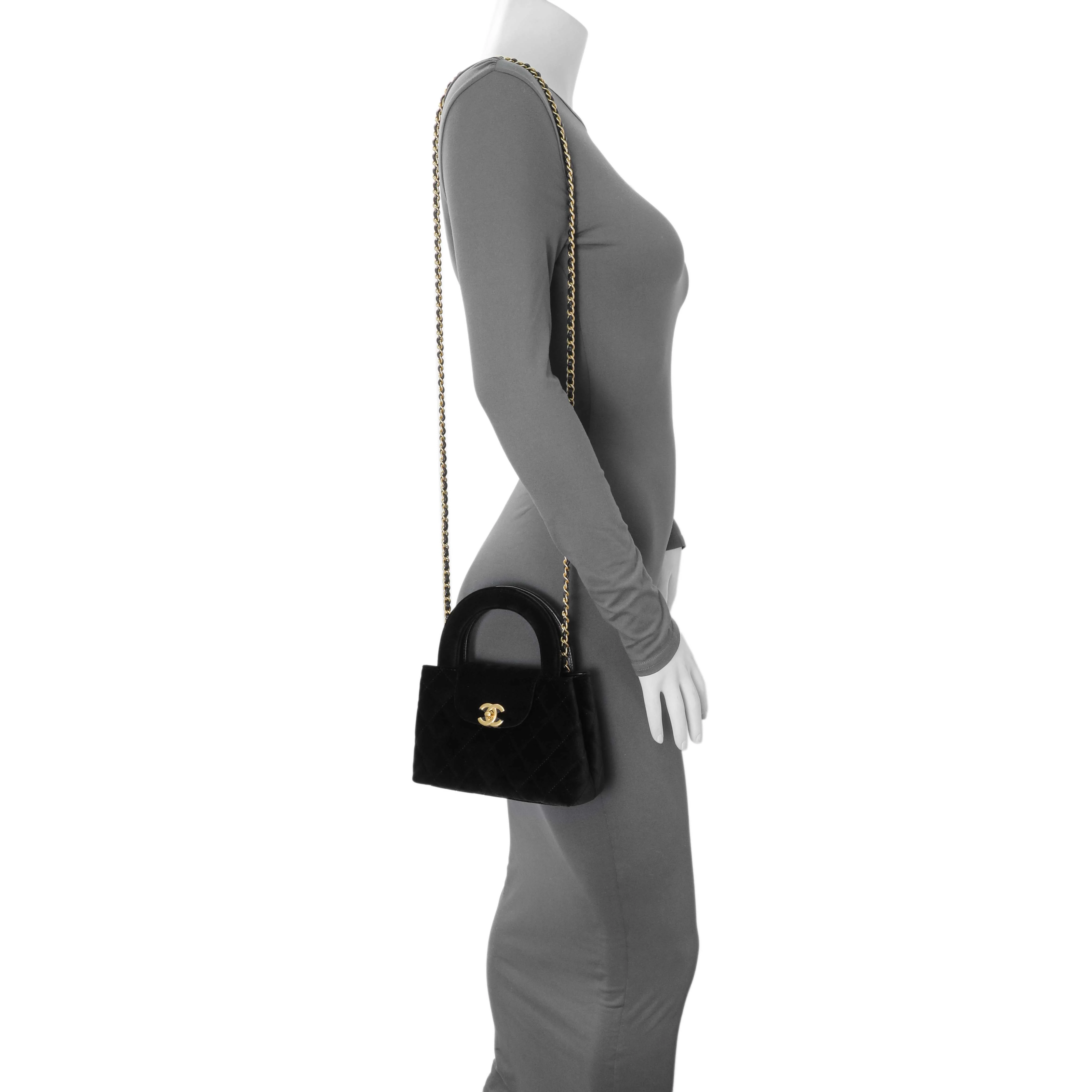 Chanel Black Quilted Velvet Nano Kelly Shopper - Image 7