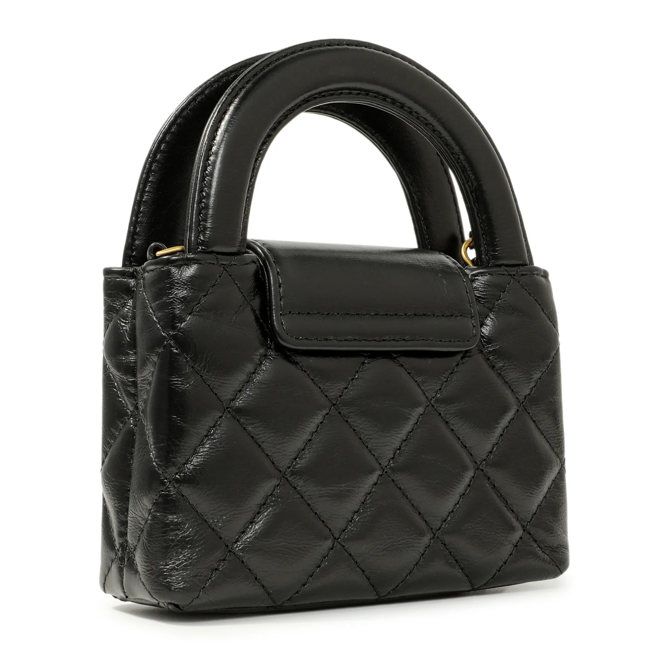 Chanel Black Shiny Aged Calfskin Quilted Mini Nano Kelly Shopper - Image 3
